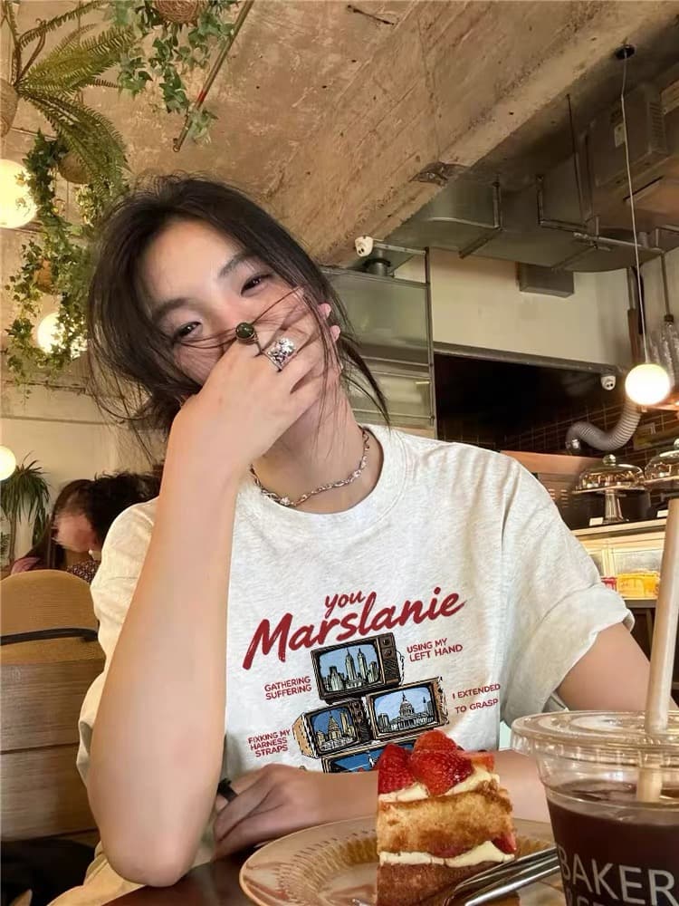 순면 아메리칸 레트로 조수 브랜드 긍정적 인 어깨 반팔 티셔츠 여성 여름 2026 새로운 높음 거리 느긋한 반소매 맨위 상세 이미지 4