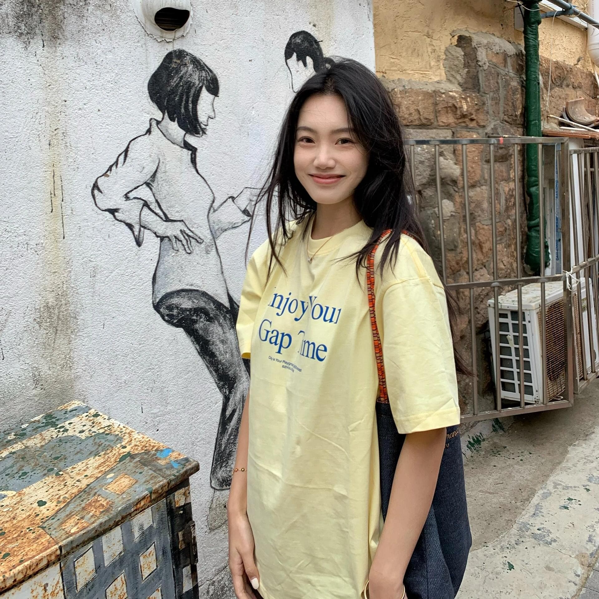 2026 새로운 황색 달콤함 순면 반팔 티셔츠 여성 여름 루즈핏 반소매 동정 디자인 센스 프린트 맨위 이미지 5