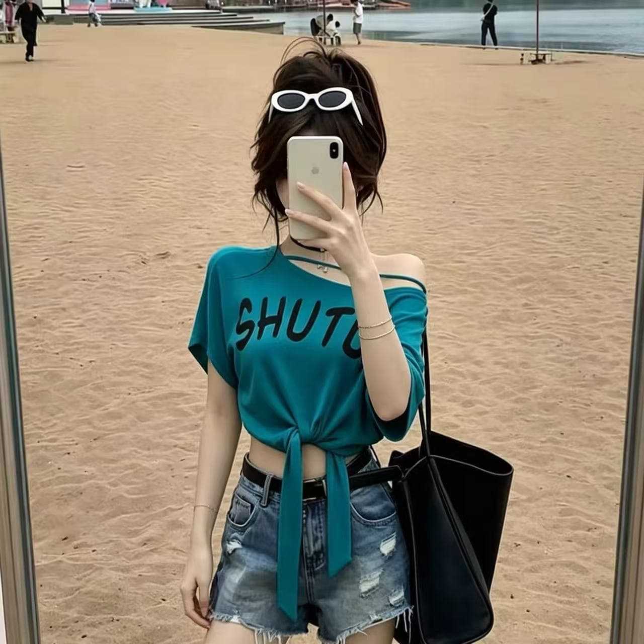 순수한 욕망 핫걸 품격 홀로우 아웃 스트랩 반팔 티셔츠 2026 여름 새로운 캐주얼 다용도 작은 대중 맨위 여성 의류 이미지 4