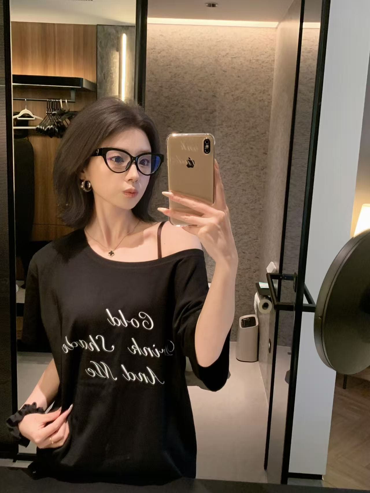 아메리칸 높음 거리 비스듬한 어깨 알파벳 프린트 반팔 티셔츠 여성 자이언트 잘 생긴 ~ 중 느긋한 느슨함 센스 슬림해 보이는 다용도 맨위 이미지 2