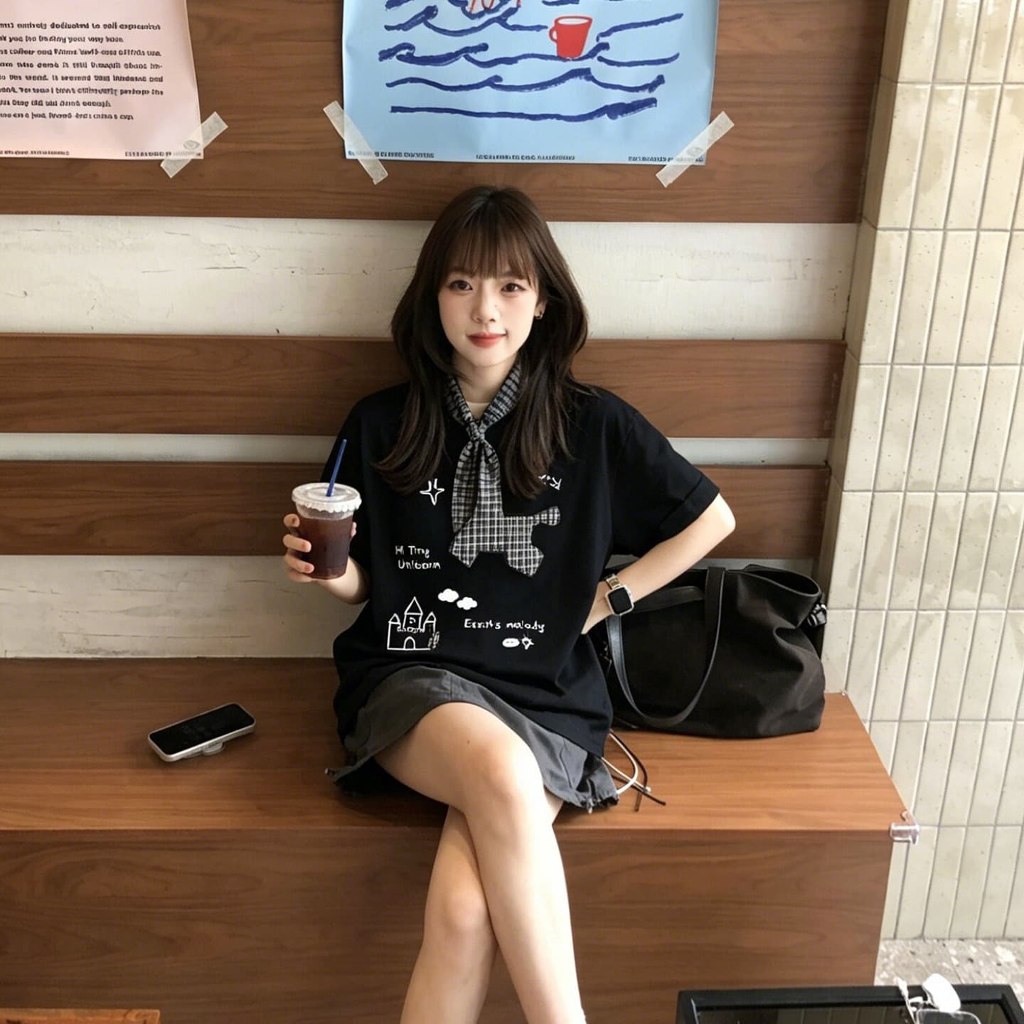 한 부서 체크무늬 동물 알파벳 프린트 반팔 티셔츠 여성 여름 루즈핏 다용도 학생 캐주얼 맨위 이미지 5