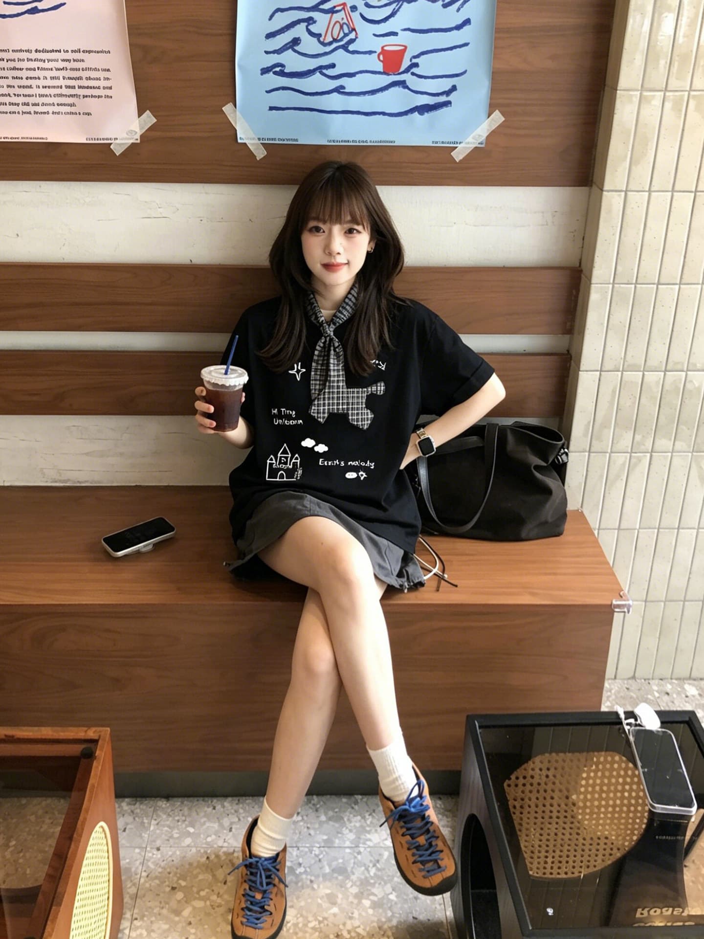 한 부서 체크무늬 동물 알파벳 프린트 반팔 티셔츠 여성 여름 루즈핏 다용도 학생 캐주얼 맨위 상세 이미지 3