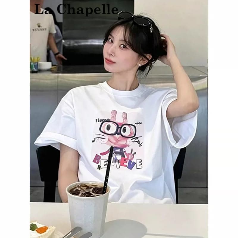 아메리칸 루즈핏 캐주얼 프린트 회색 반팔 티셔츠 여성 여름 맨위 이미지 5