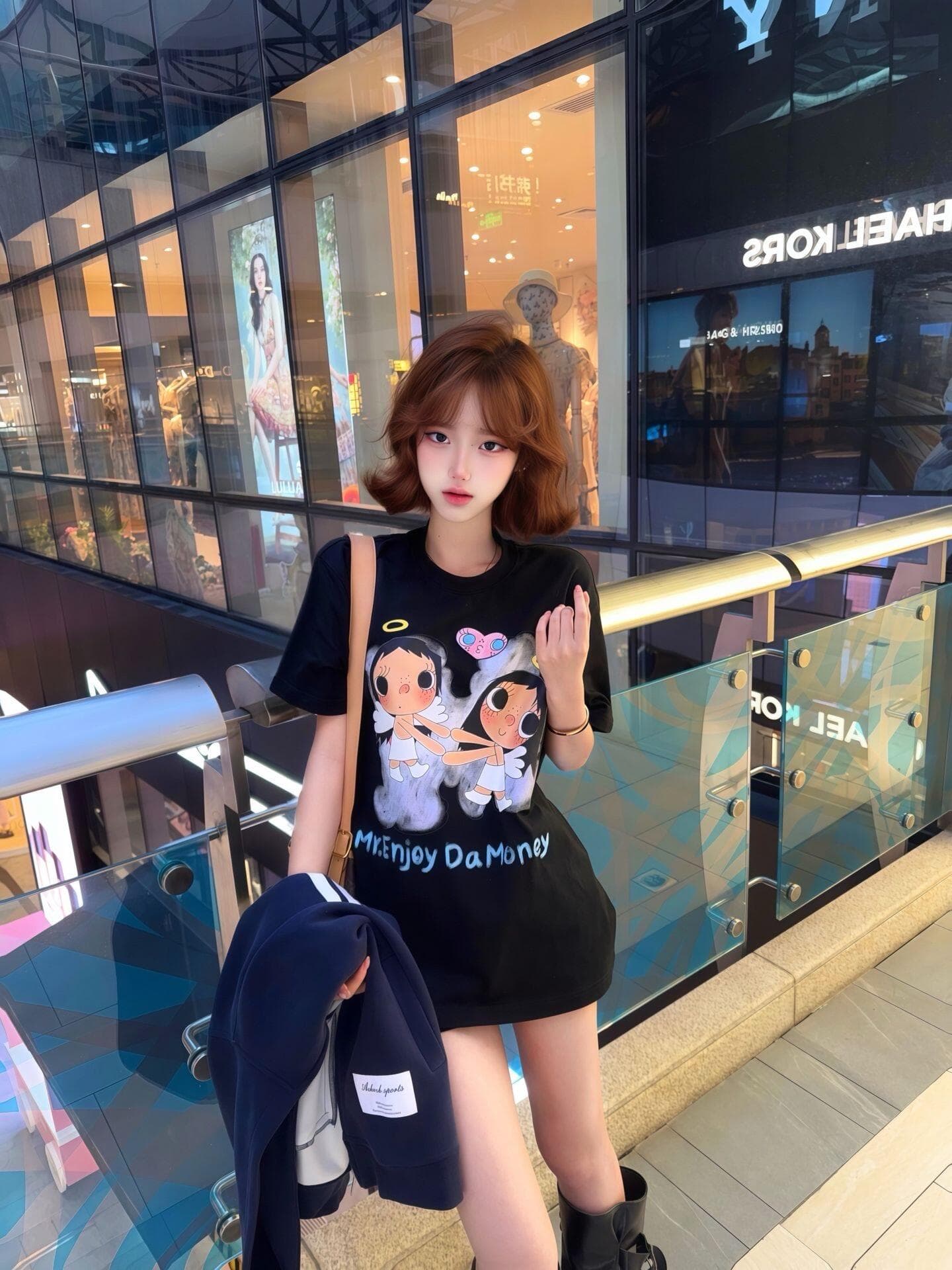 아메리칸 하트 천사 프린트 반팔 티셔츠 여성 여름 무거운 순면 캐주얼 귀여운 루즈핏 맨위 2026 상세 이미지 2