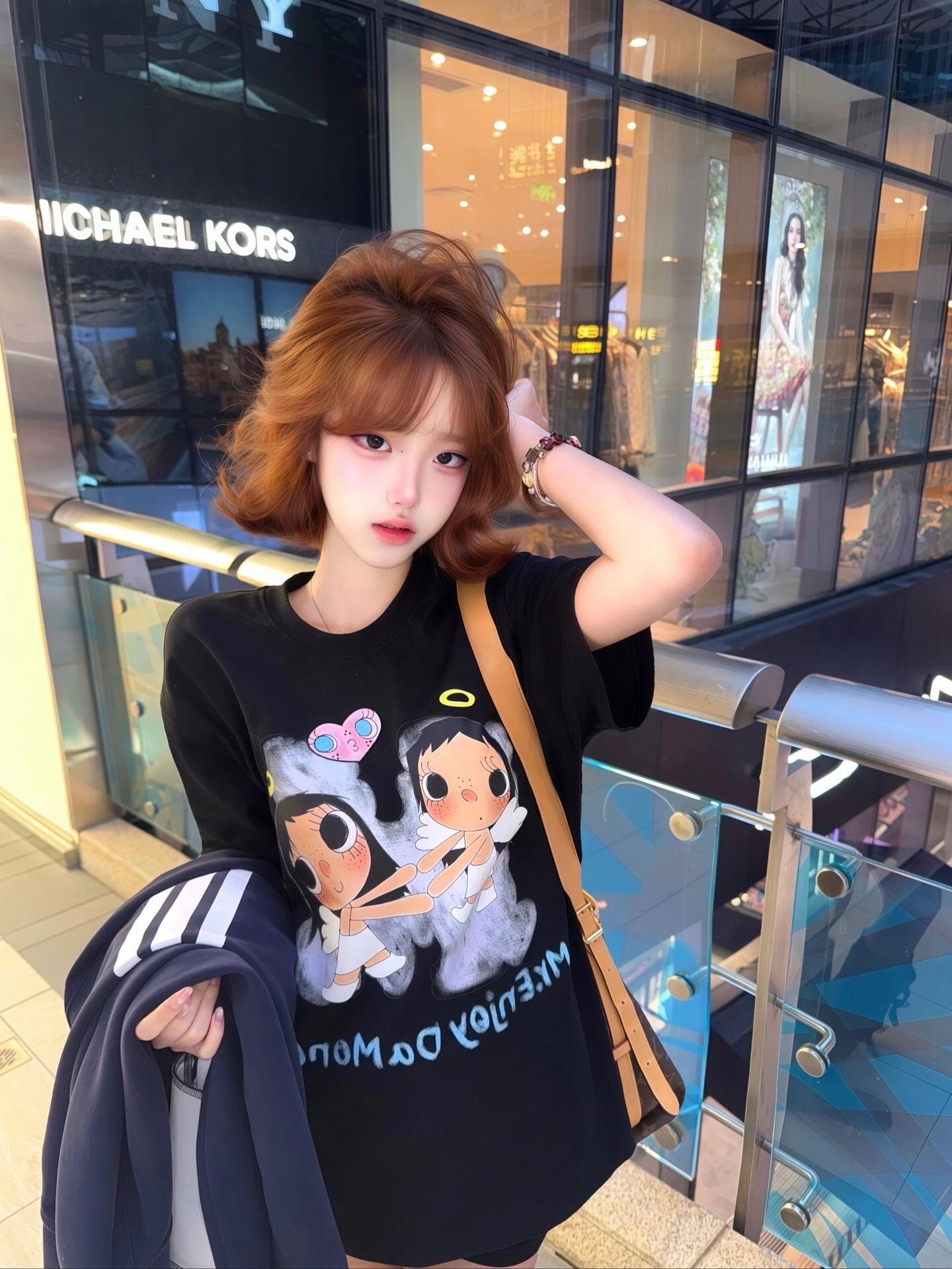 아메리칸 하트 천사 프린트 반팔 티셔츠 여성 여름 무거운 순면 캐주얼 귀여운 루즈핏 맨위 2026 상세 이미지 3