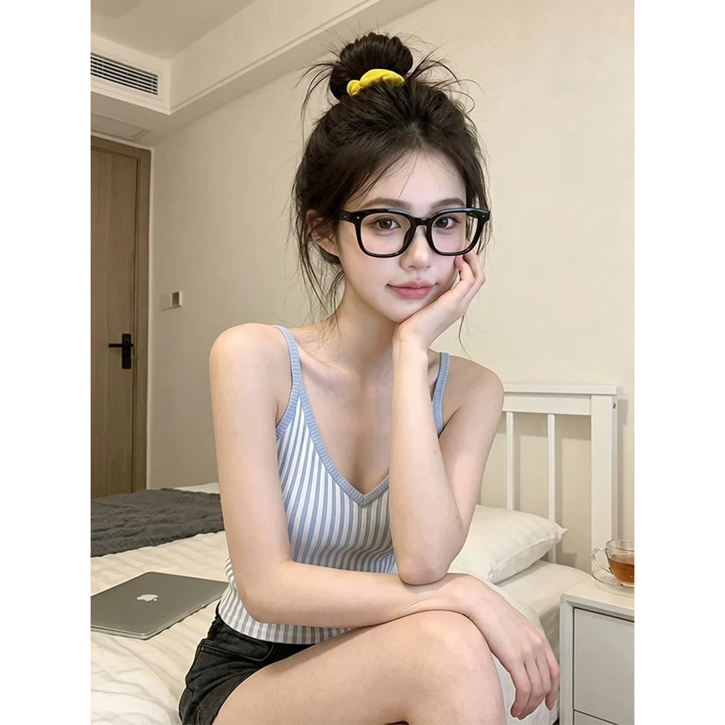 세로 줄무늬 V넥 캐미솔 여름 몸매 가꾸기 핫걸 바람 이미지 4