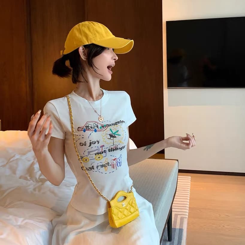 프린트 라운드 넥 반팔 티셔츠 여성 여름 한 부서 몸매 가꾸기 슬림해 보이는 쇼트 스타일 맨위 상세 이미지 1