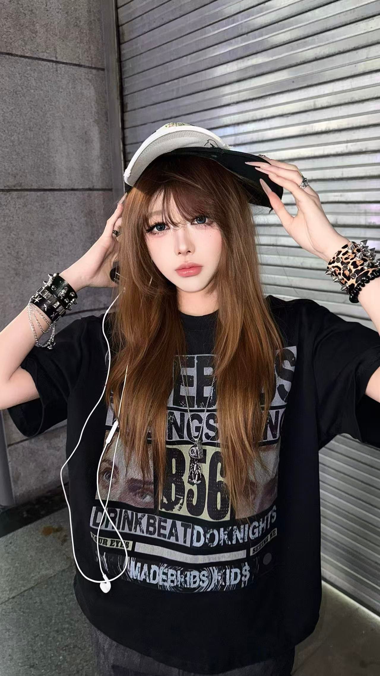 아메리칸 거리 검정색 알파벳 프린트 라운드 넥 루즈핏 반팔 티셔츠 남녀 여름 oversize 커플 맨위 트렌디 상세 이미지 2