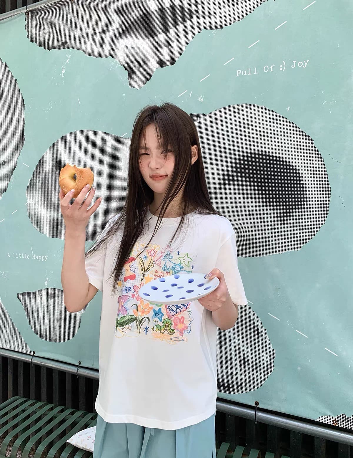 만화 낙서 프린트 반팔 티셔츠 여성 여름 2026 새로운 루즈핏 순면 라운드 넥 맨위 상세 이미지 3