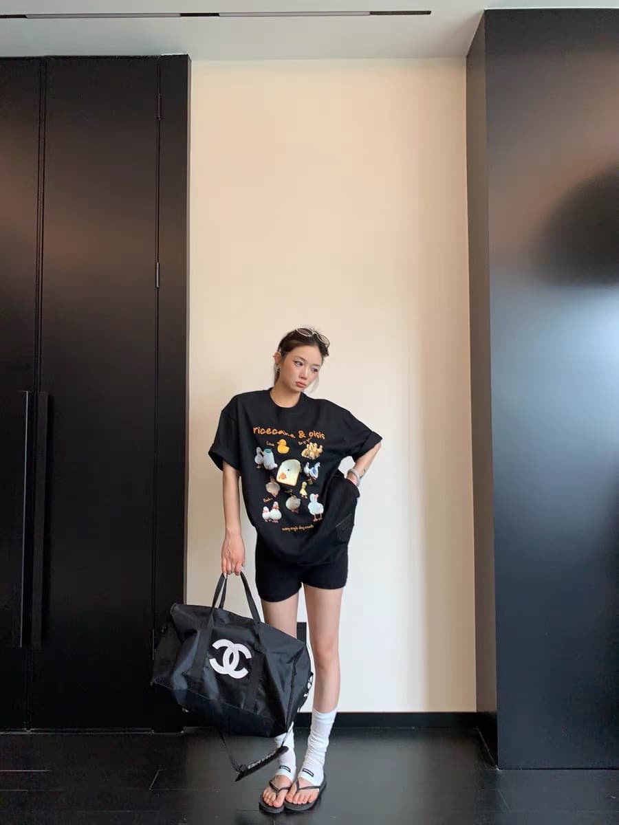 여름 부드러운 멩 만화 오리 오리 프린트 티셔츠 여성 루즈핏 oversize 느슨함 센스 다용도 캐주얼 반팔 상세 이미지 3