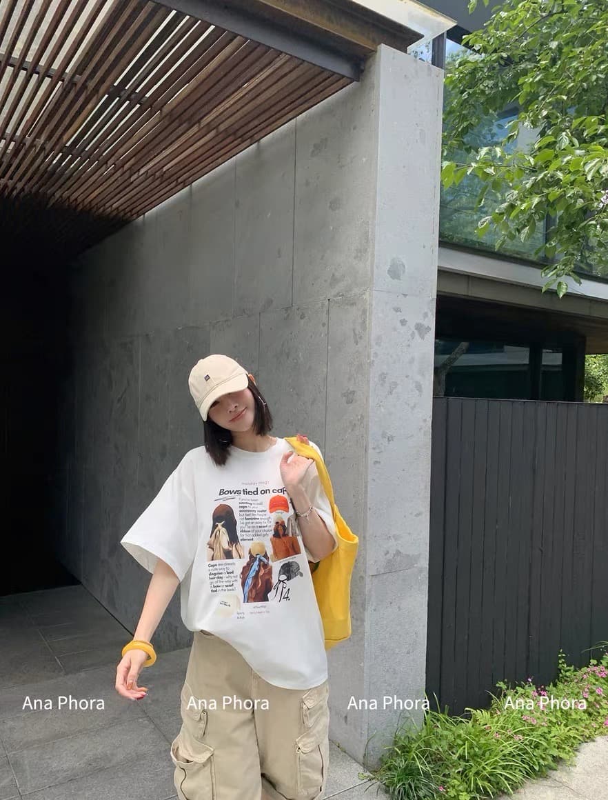 한 부서 프린트 루즈핏 다용도 티셔츠 여름 새로운 볼륨 측면 반소매 맨위 상세 이미지 3