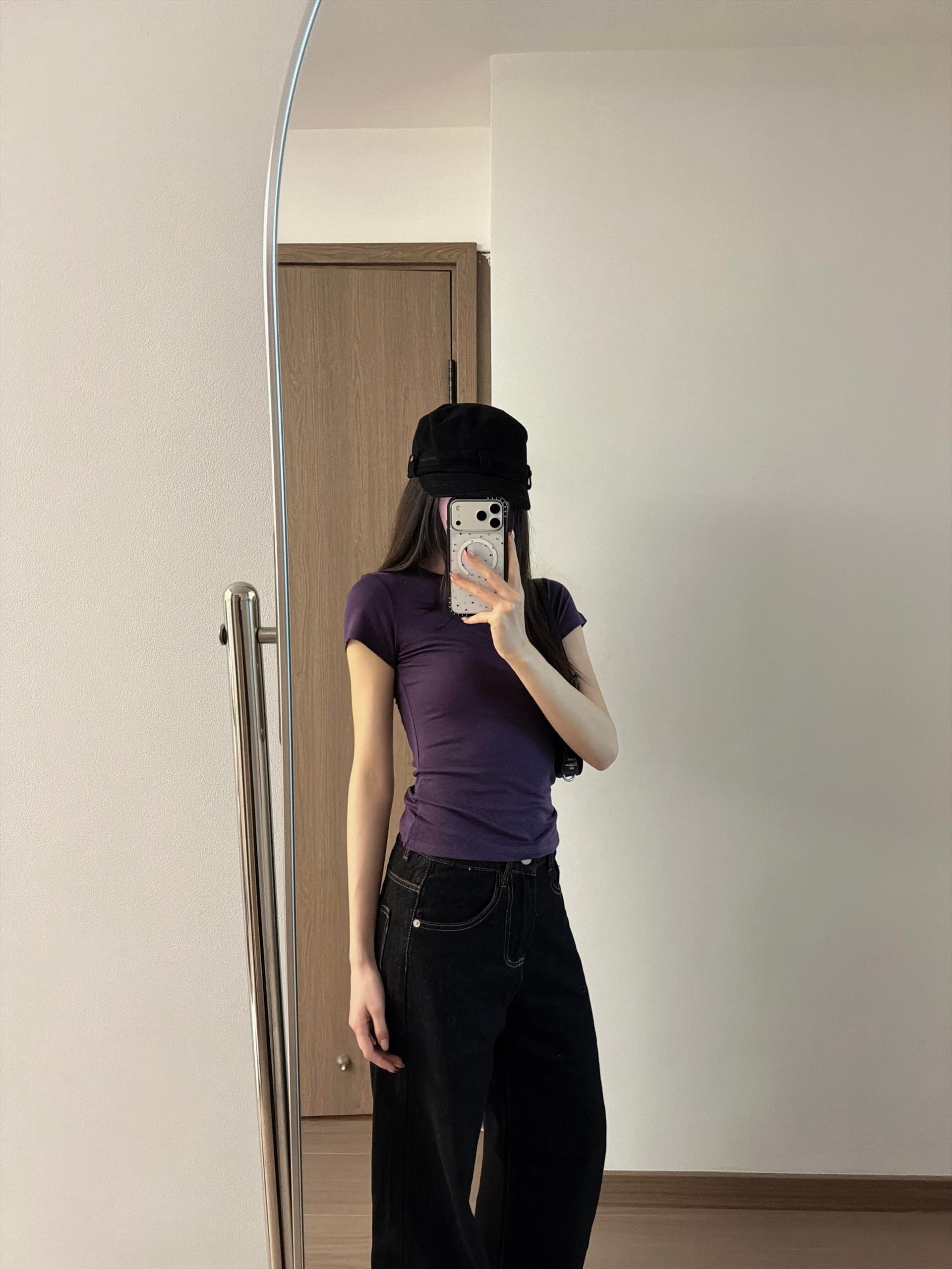 아메리칸 핫걸 바람 단색 절대적으로 절대적으로 보라색 쇼트 스타일 몸매 가꾸기 긍정적 인 어깨 반팔 티셔츠 여성 여름 운동 도파민 맨위 이미지 4