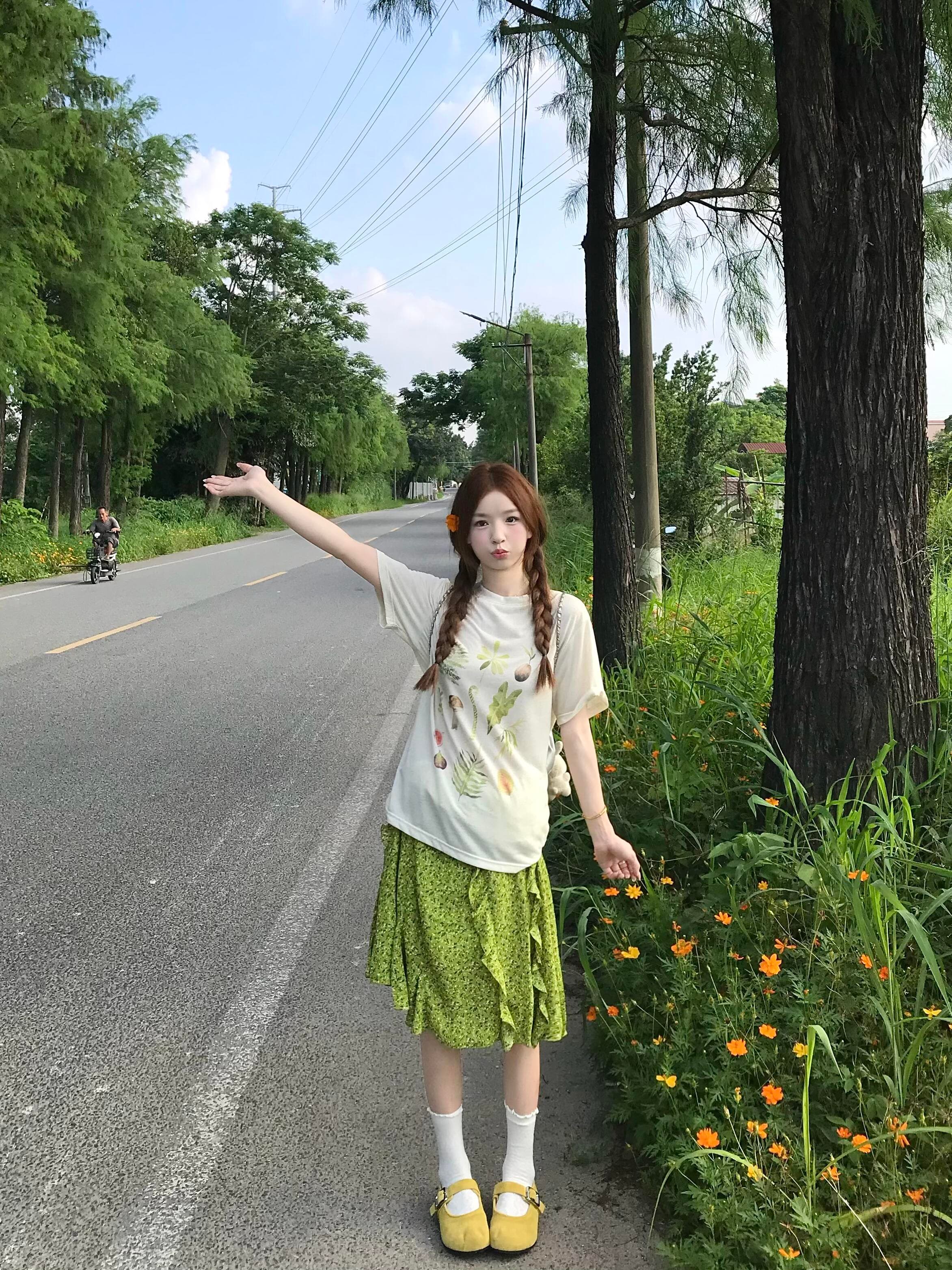 센 부서 식물 프린트 티셔츠 반팔 여성 여름 느긋한 바람 얇은 스타일 도루 센스 자외선 차단 블라우스 맨위 이미지 4
