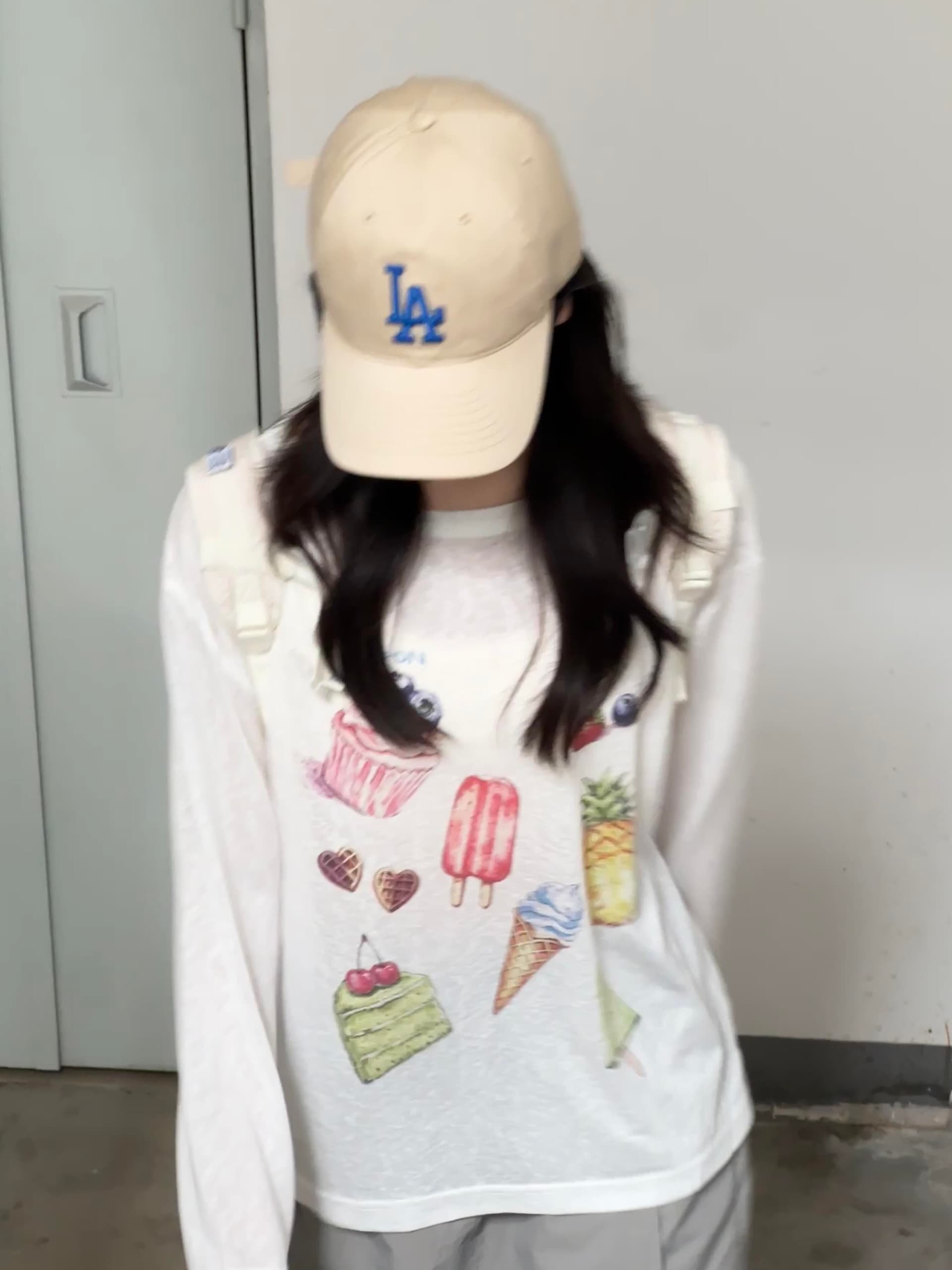 한 부서 재미있는 아이스크림 자외선 차단 블라우스 긴팔 티셔츠 여성 여름 새로운 캐주얼 다용도 루즈핏 맨위