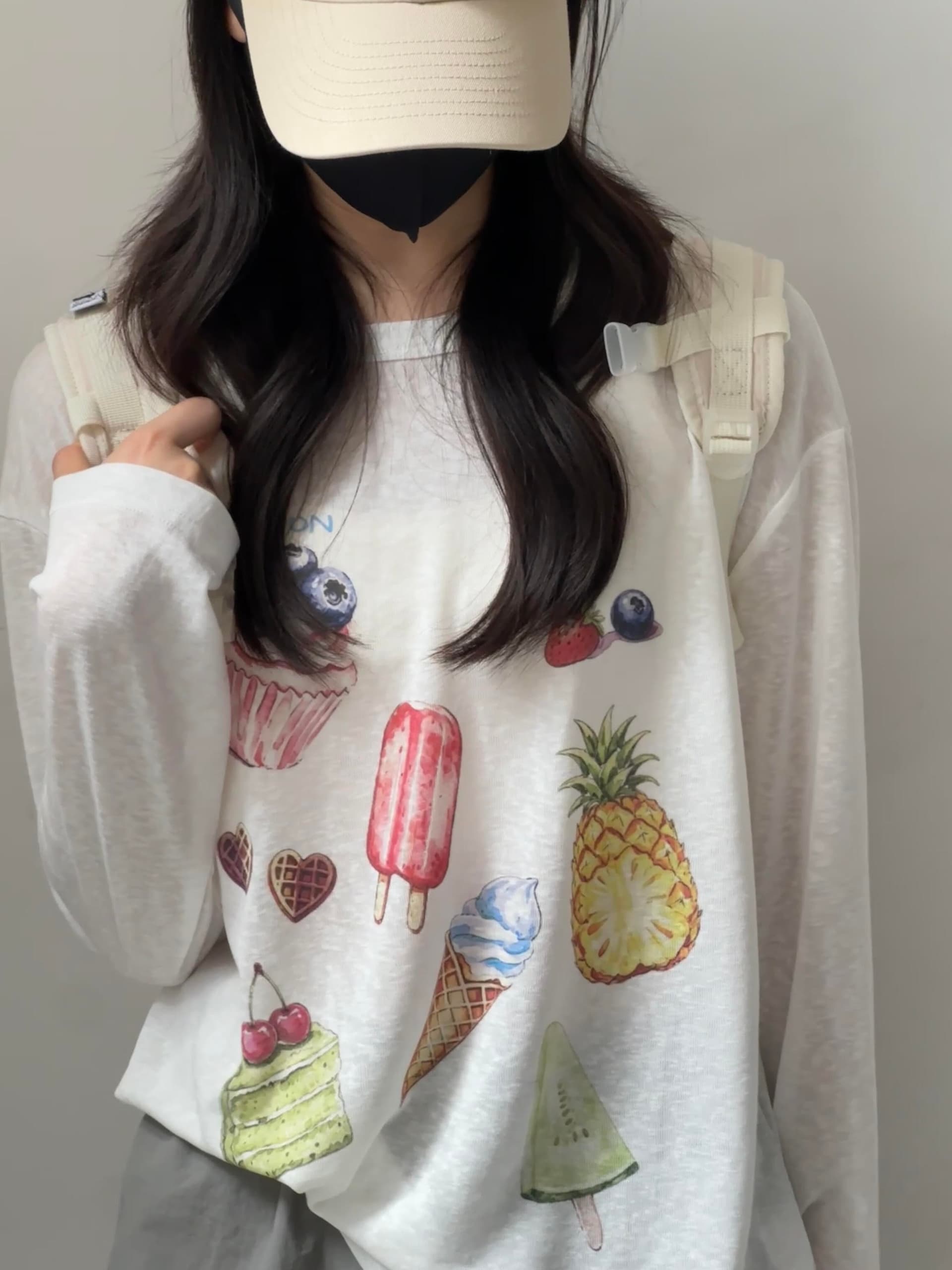 한 부서 재미있는 아이스크림 자외선 차단 블라우스 긴팔 티셔츠 여성 여름 새로운 캐주얼 다용도 루즈핏 맨위 상세 이미지 2
