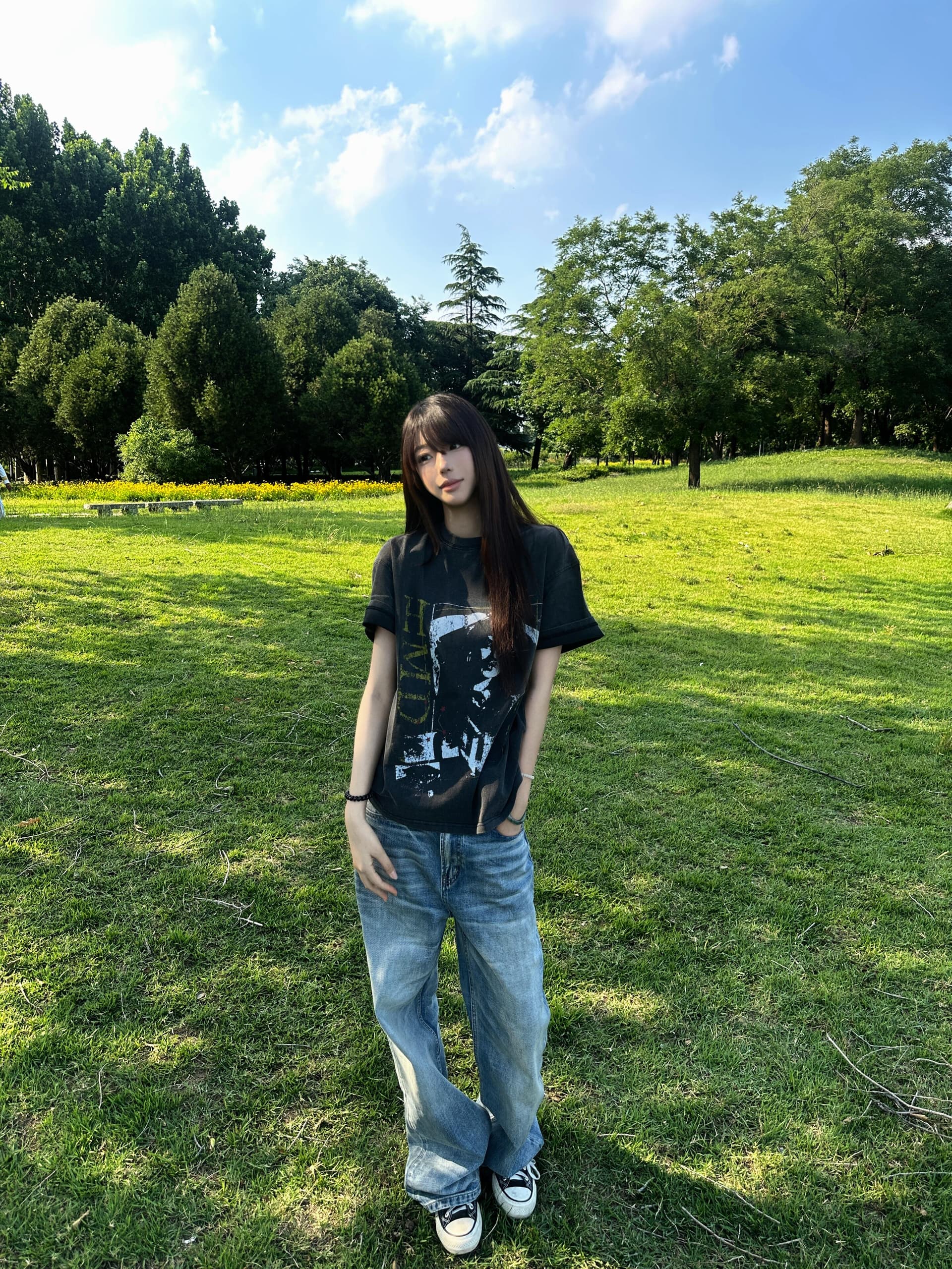 아메리칸 레트로 거리 초상화 프린트 워싱 마 오래된 반팔 티셔츠 여성 루즈핏 캐주얼 무거운 다용도 맨위 여름