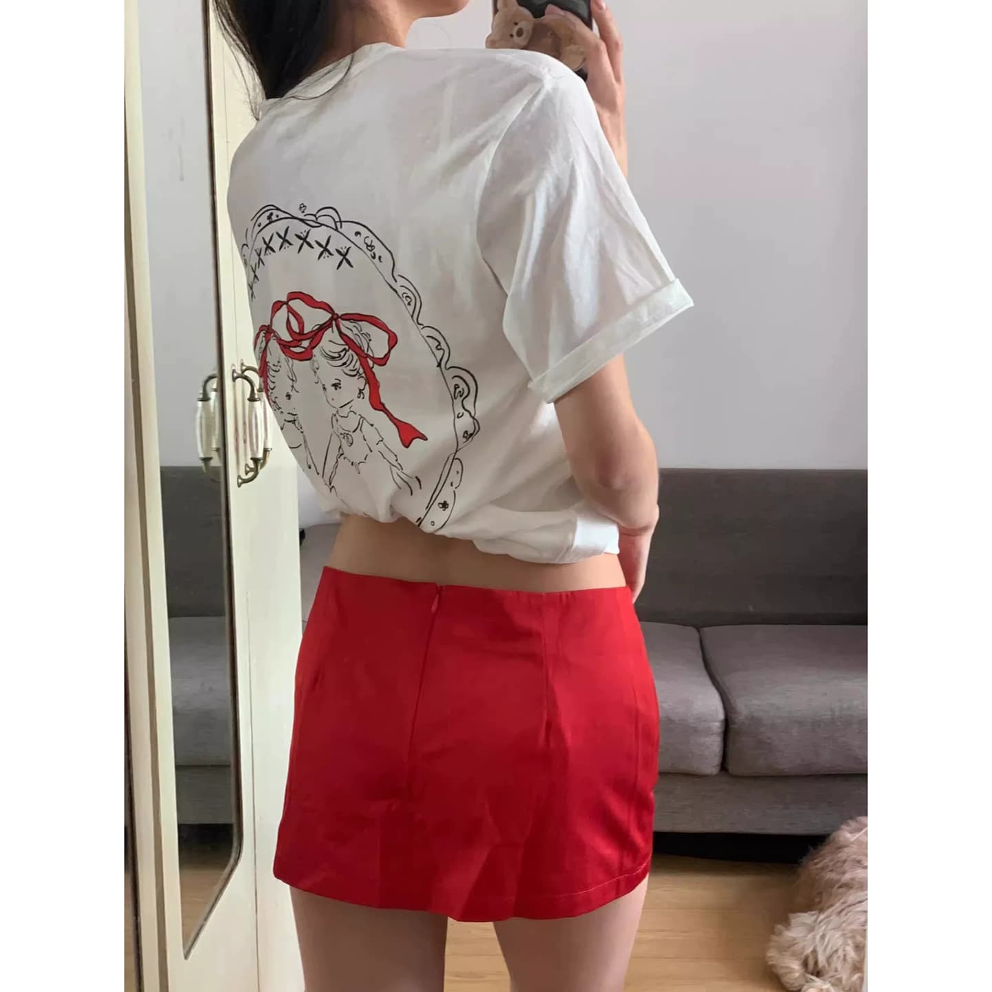한국 ins 작은 대중 천사 하트 연령 감소 프린트 캐주얼 다용도 루즈핏 순면 편안함 반팔 티셔츠 맨위 여성 상세 이미지 4