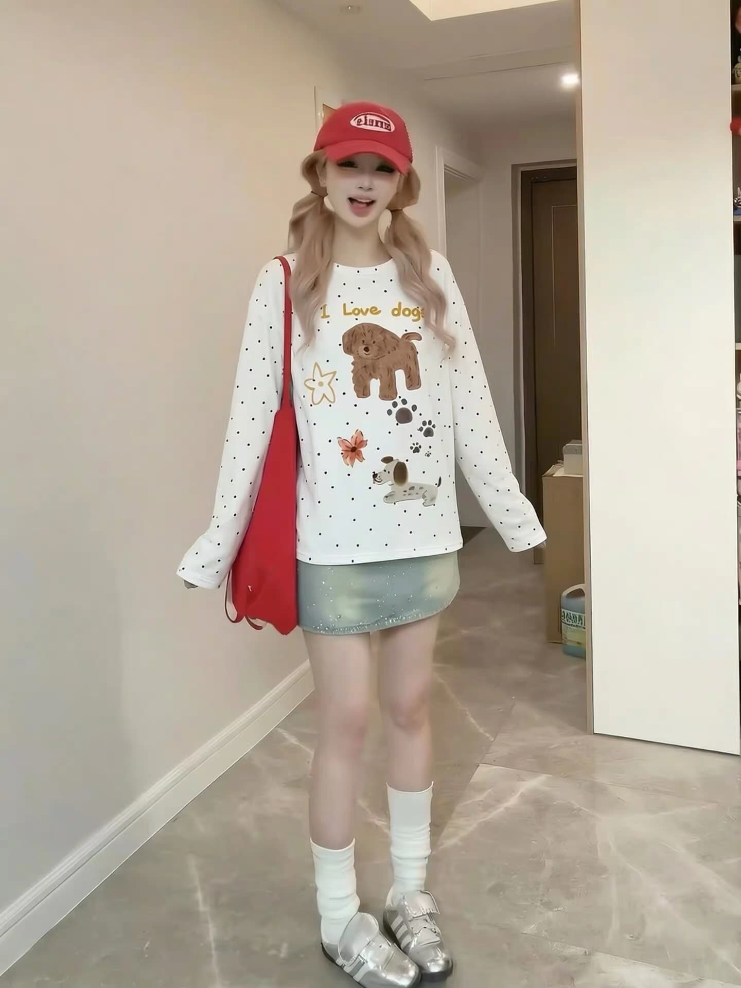 새로운 라운드 넥 도트 무늬 블라우스 긴팔 티셔츠 맨위 여성 화이트 폭발 표지 고기 외출용 유럽과 미국 맨위 상세 이미지 2