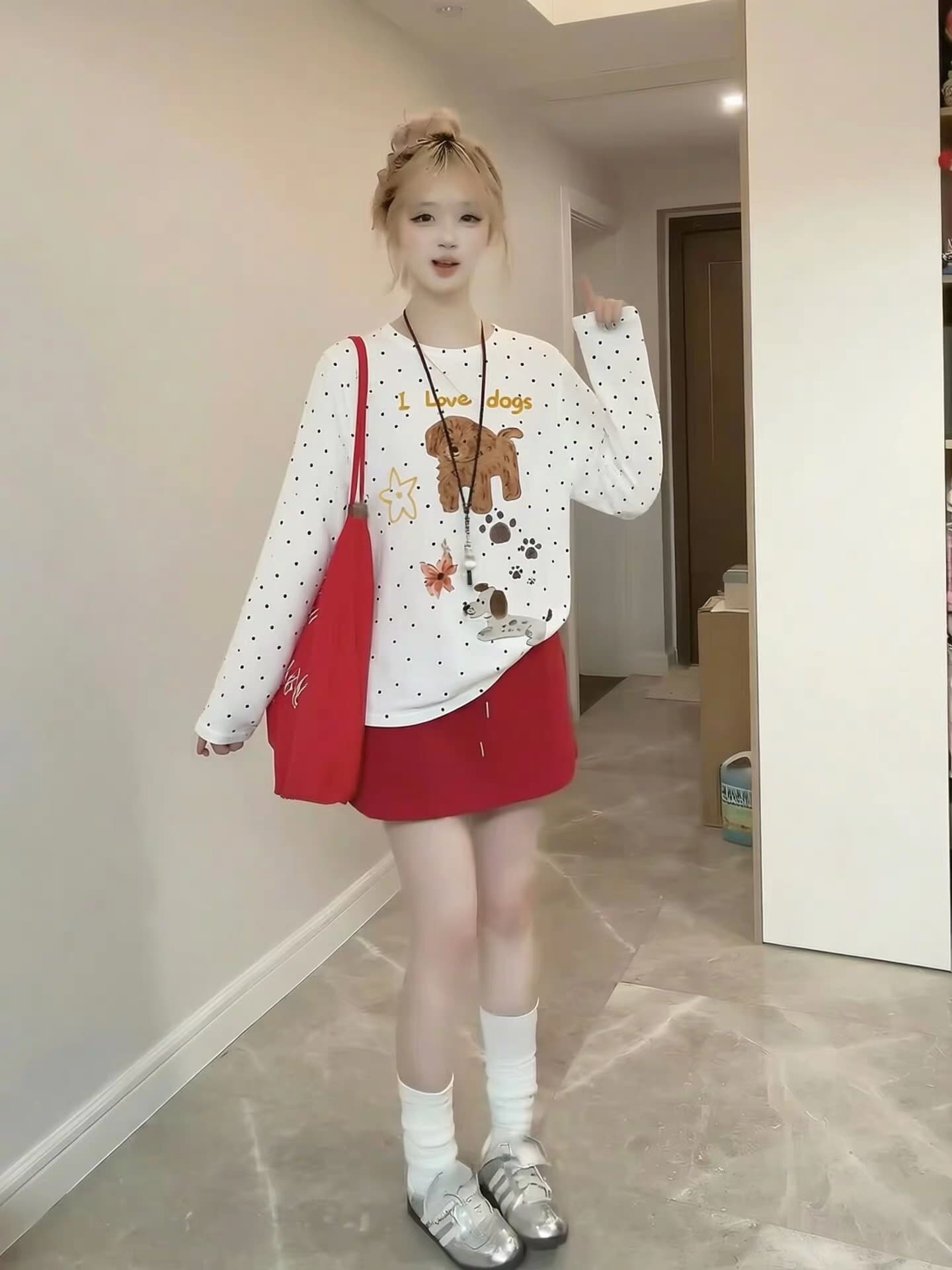 새로운 라운드 넥 도트 무늬 블라우스 긴팔 티셔츠 맨위 여성 화이트 폭발 표지 고기 외출용 유럽과 미국 맨위 상세 이미지 3