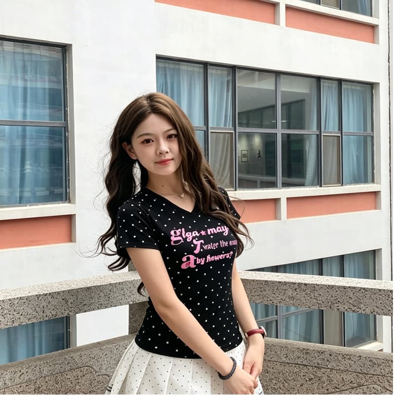 아메리칸 긍정적 인 어깨 별 전체 인쇄 반팔 티셔츠 여성 여름 핫걸 몸매 가꾸기 슬림해 보이는 쇼트 스타일 맨위 상세 이미지 3
