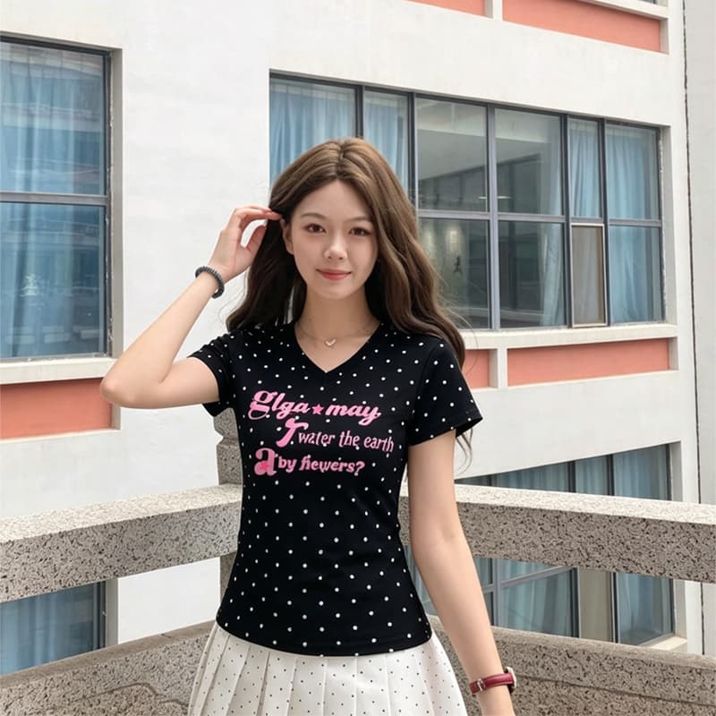 아메리칸 긍정적 인 어깨 별 전체 인쇄 반팔 티셔츠 여성 여름 핫걸 몸매 가꾸기 슬림해 보이는 쇼트 스타일 맨위 상세 이미지 4