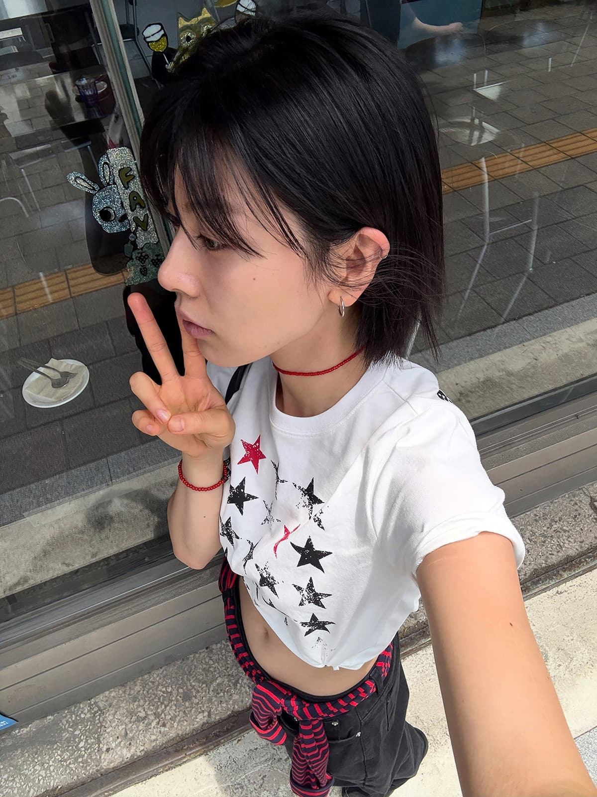 한 부서 작은 대중 ins 바람 프린트 별 알파벳 긍정적 인 어깨 반팔 티셔츠 캐주얼 화이트 맨위 여성 상세 이미지 3