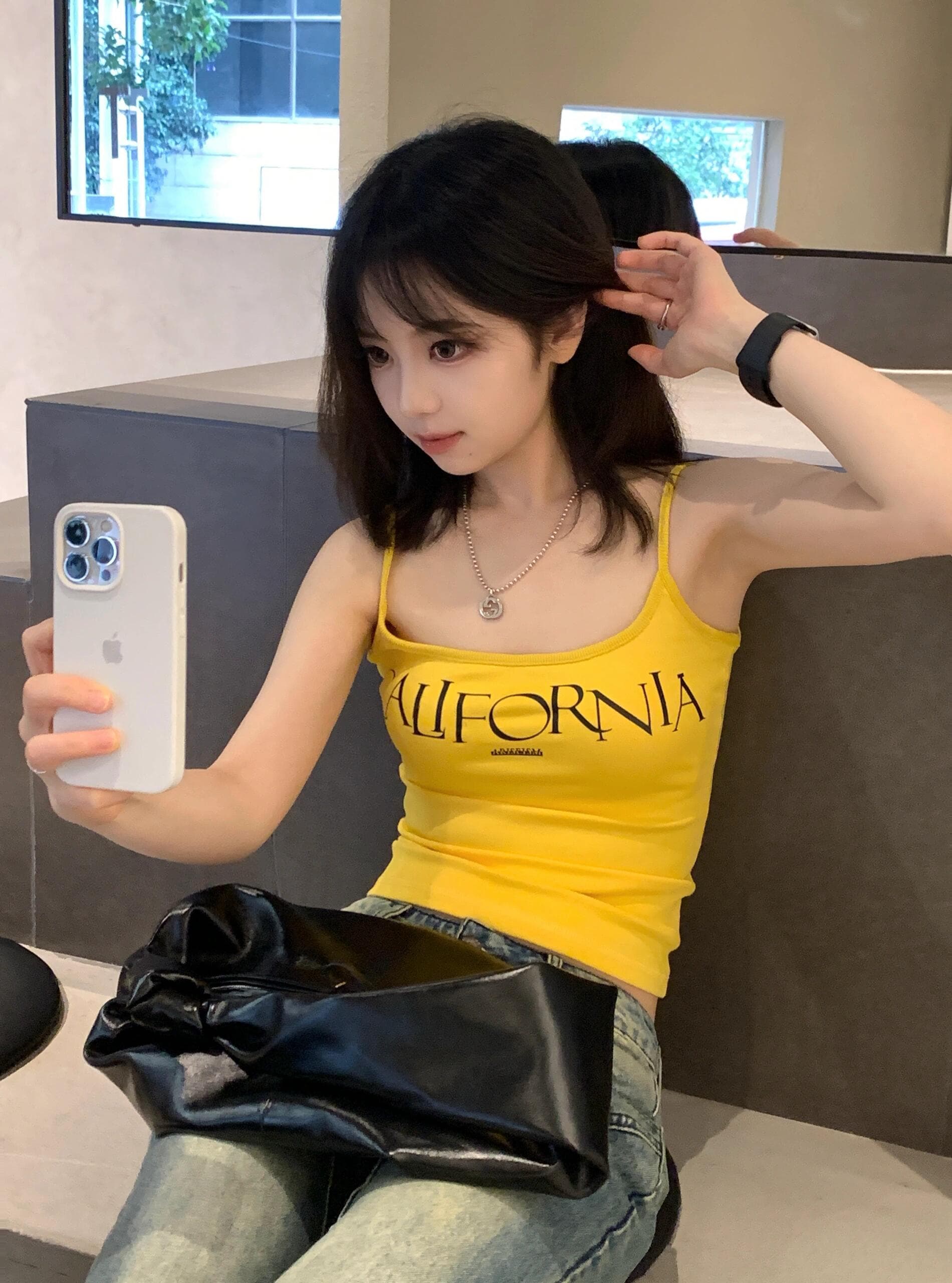 아메리칸 레트로 핫걸 황색 알파벳 프린트 슬립 작은 조끼 여성 여름 새로운 쇼트 스타일 몸매 가꾸기 외출용 맨위 이미지 3