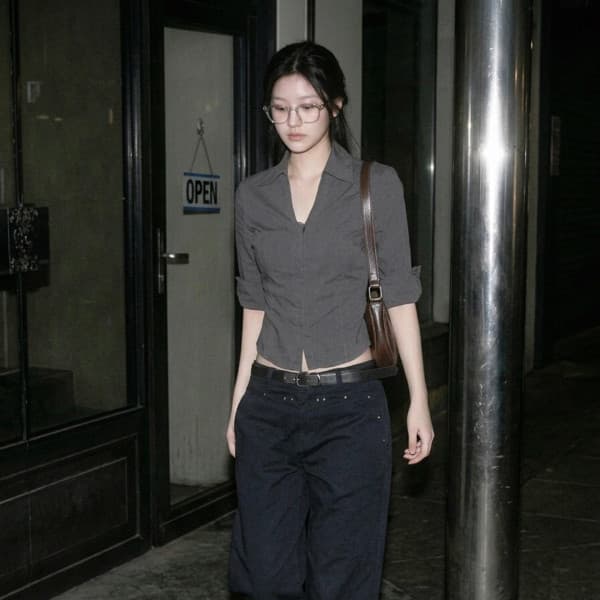 아메리칸 POLO 셔츠 V넥 중간 소매 뒤집다 접기 여성 여름 높음 지혜 센스 허리 수축 슬림해 보이는 몸매 가꾸기 맨위 이미지 3