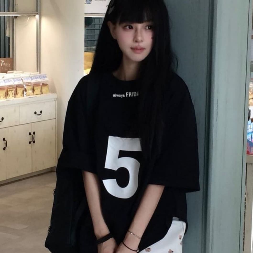 가을 어깨 티셔츠 여성 루즈핏 느긋한 바람 넓은 에디션 반팔 라운드 넥 순면 맨위 이미지 5