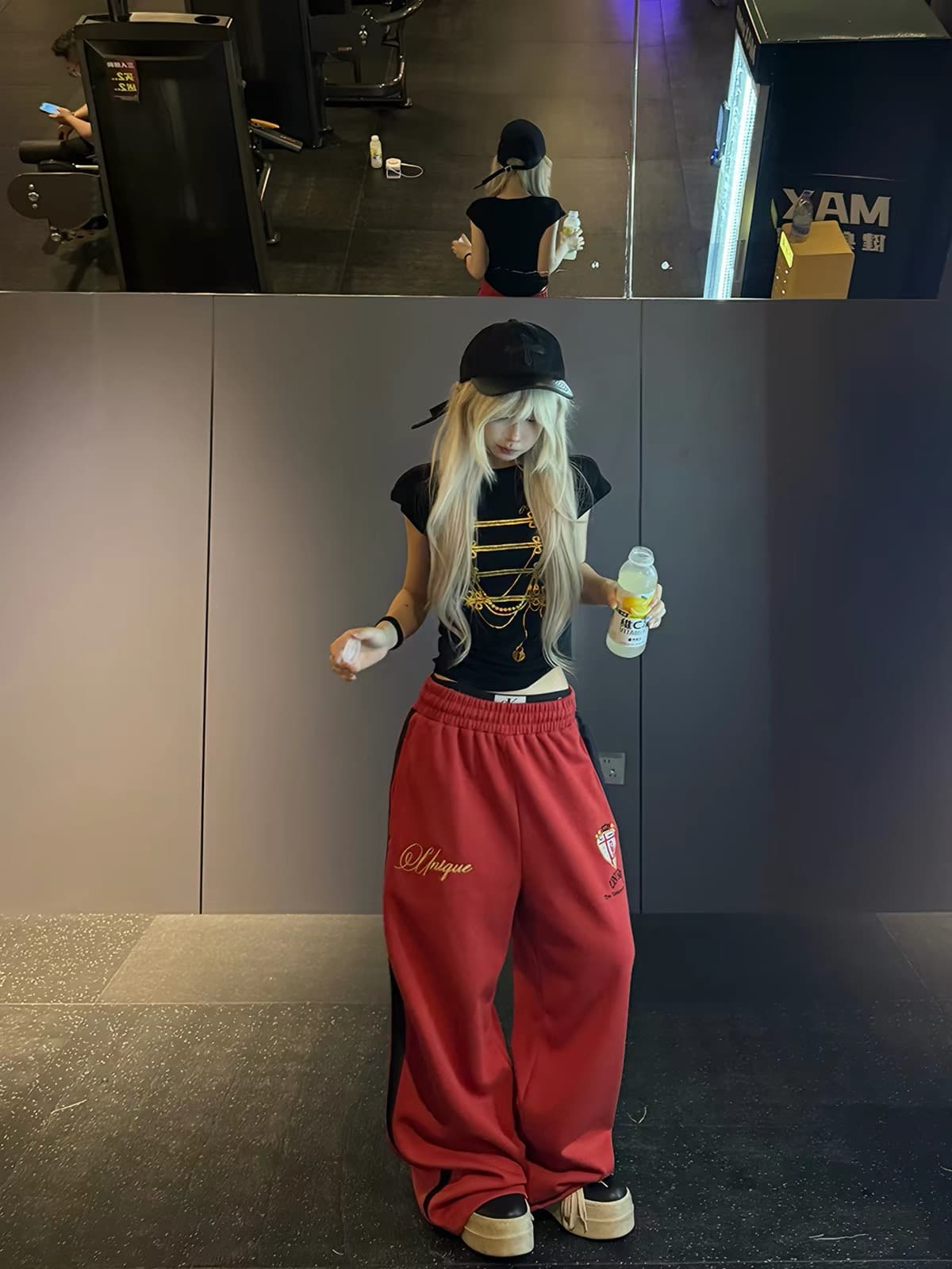 아메리칸 레트로 핫걸 바람 금 체인 프린트 반팔 티셔츠 여성 검정색 몸매 가꾸기 슬림해 보이는 다용도 맨위 이미지 3