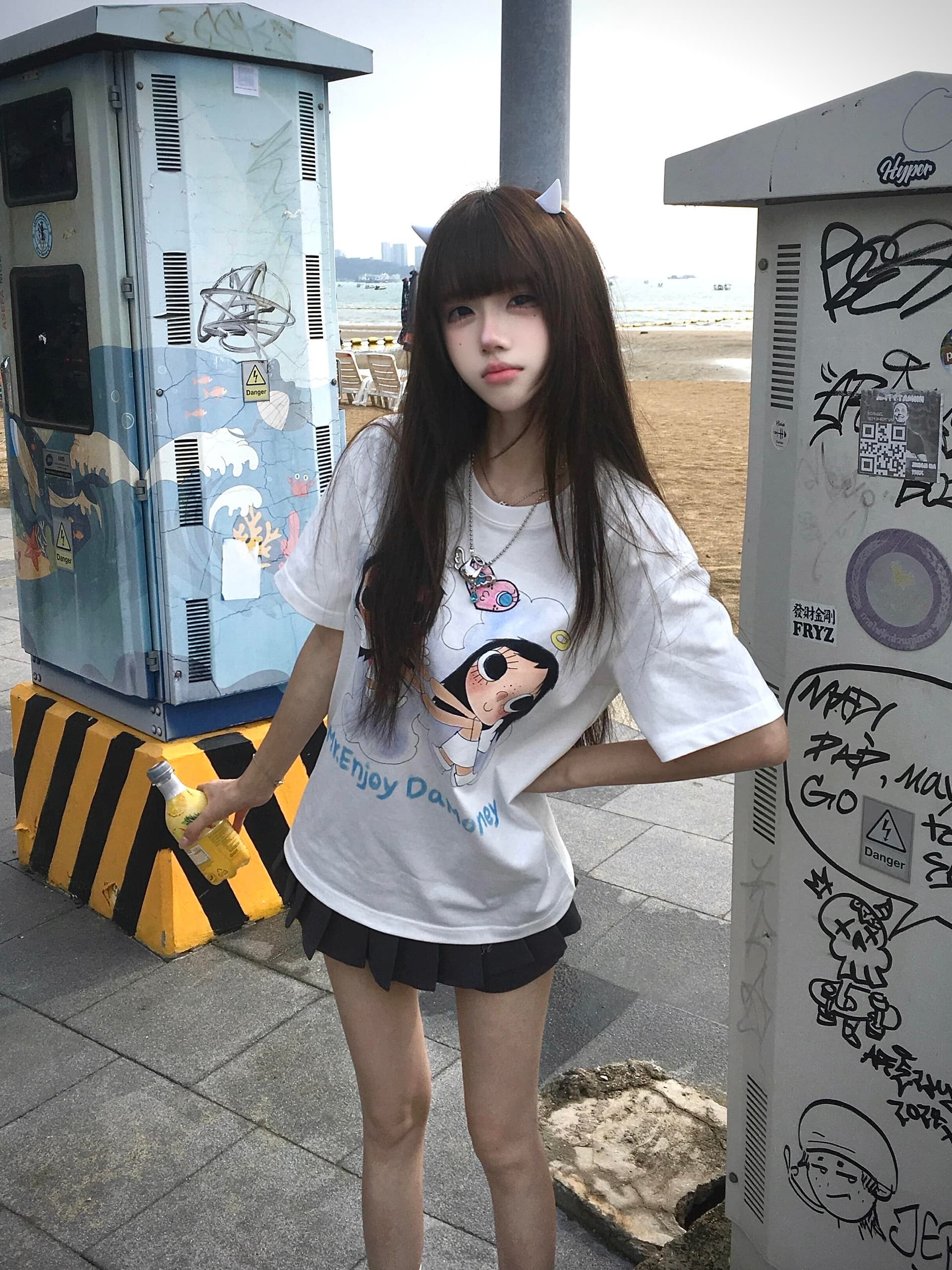 아메리칸 하트 천사 프린트 반팔 티셔츠 여자 무거운 순면 2026 귀여운 다용도 루즈핏 여름 맨위 상세 이미지 1