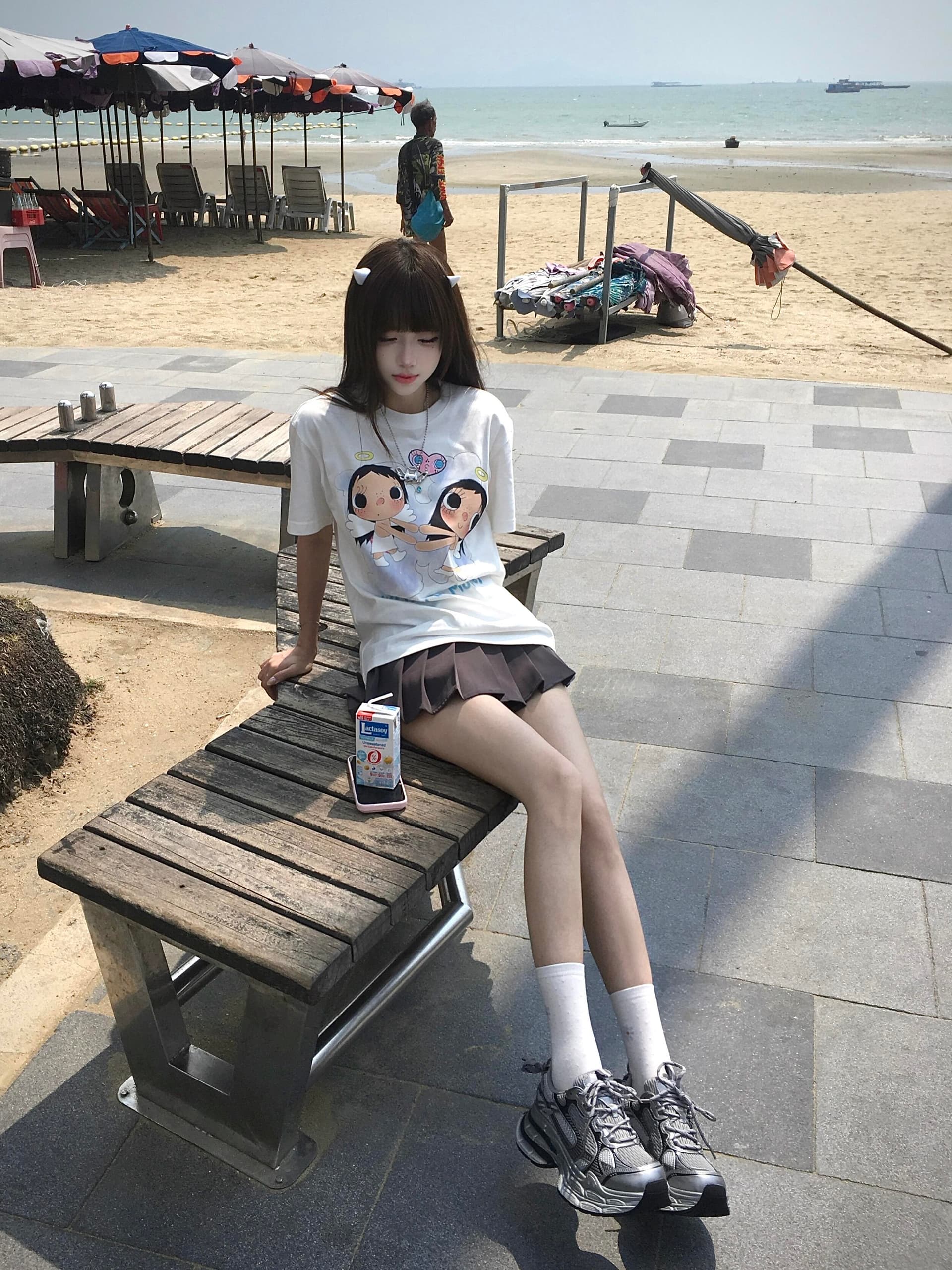 아메리칸 하트 천사 프린트 반팔 티셔츠 여자 무거운 순면 2026 귀여운 다용도 루즈핏 여름 맨위 상세 이미지 5