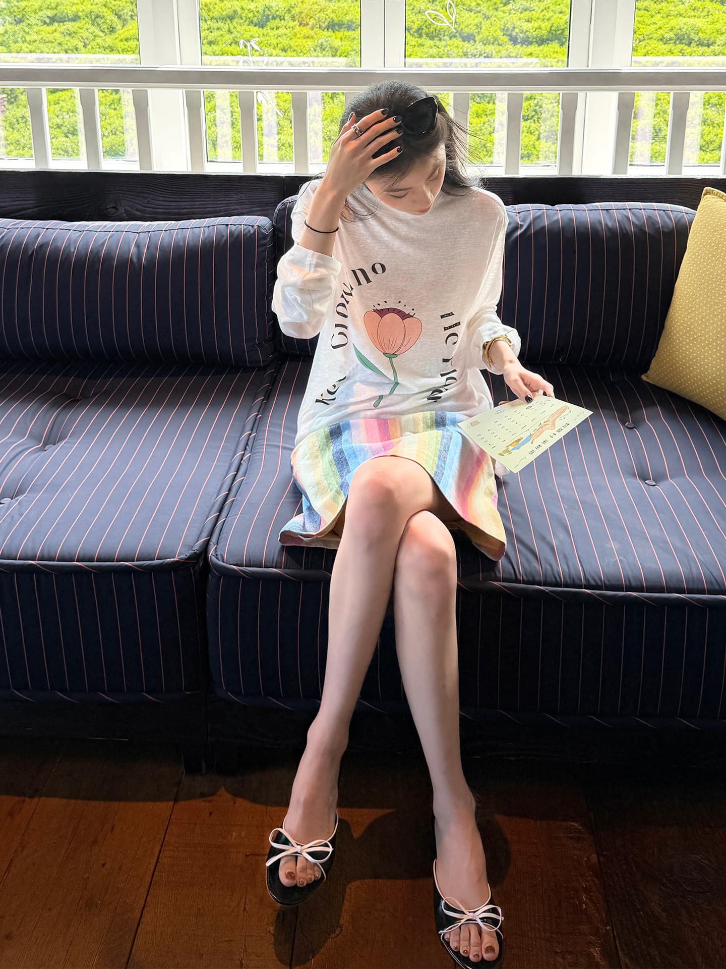 얇은 작은 꽃 여름 부드럽다 자외선 차단 긴팔 프린트 블라우스 이미지 2