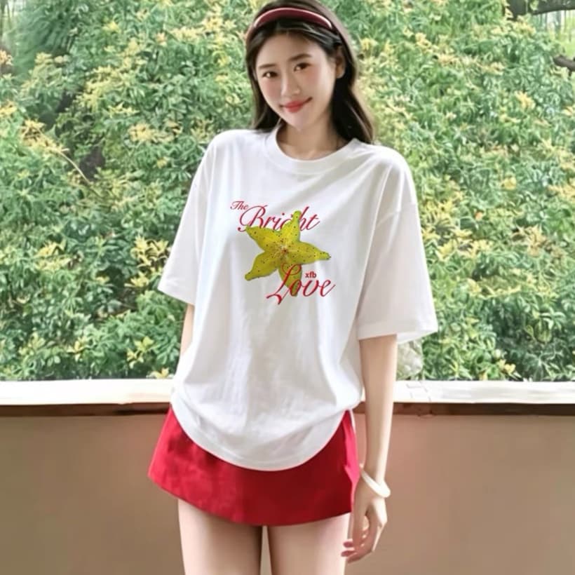 한 부서 화이트 무거운 순면 반팔 티셔츠 여성 여름 새로운 루즈핏 빅 사이즈 반소매 다용도 디자인 센스 맨위 상세 이미지 1