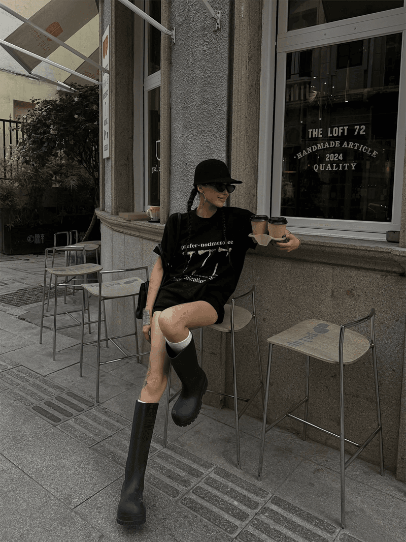 여름 무거운 순면 777 프린트 반팔 남자 루즈핏 캐주얼 다용도 커플 거리 조수 브랜드 라운드 넥 티셔츠 이미지 4