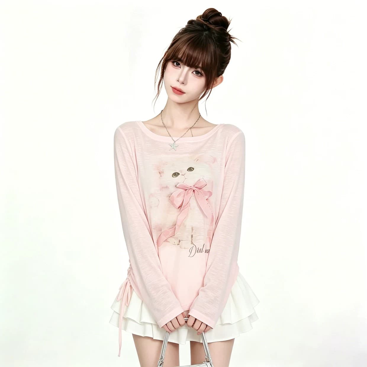 디자인 센스 스트랩 알파벳 프린트 긴팔 티셔츠 여름 자외선 차단 블라우스 Tulle 여성 외부 가져 가라. 스택 착용 슬립 맨위 이미지 2