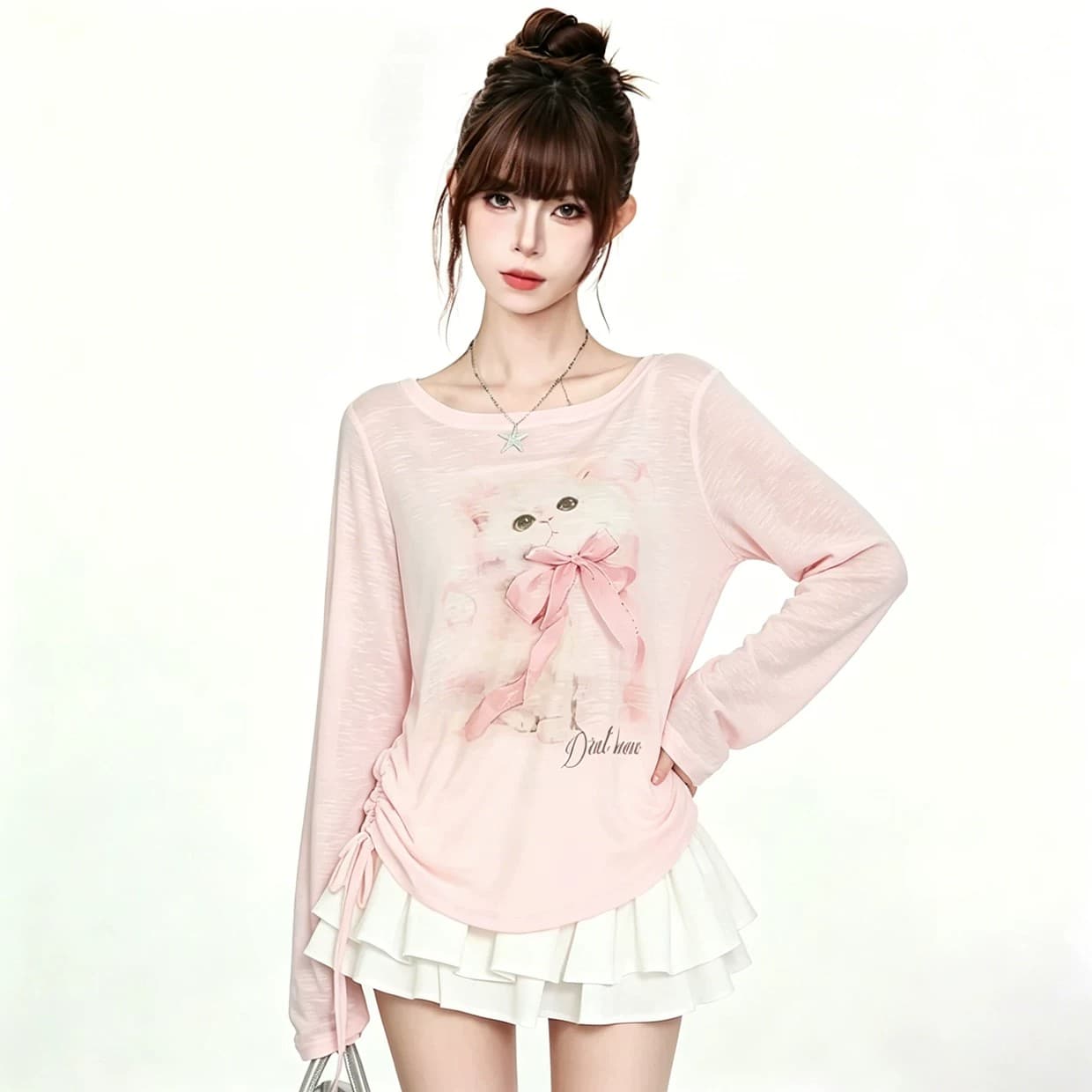 디자인 센스 스트랩 알파벳 프린트 긴팔 티셔츠 여름 자외선 차단 블라우스 Tulle 여성 외부 가져 가라. 스택 착용 슬립 맨위 상세 이미지 2