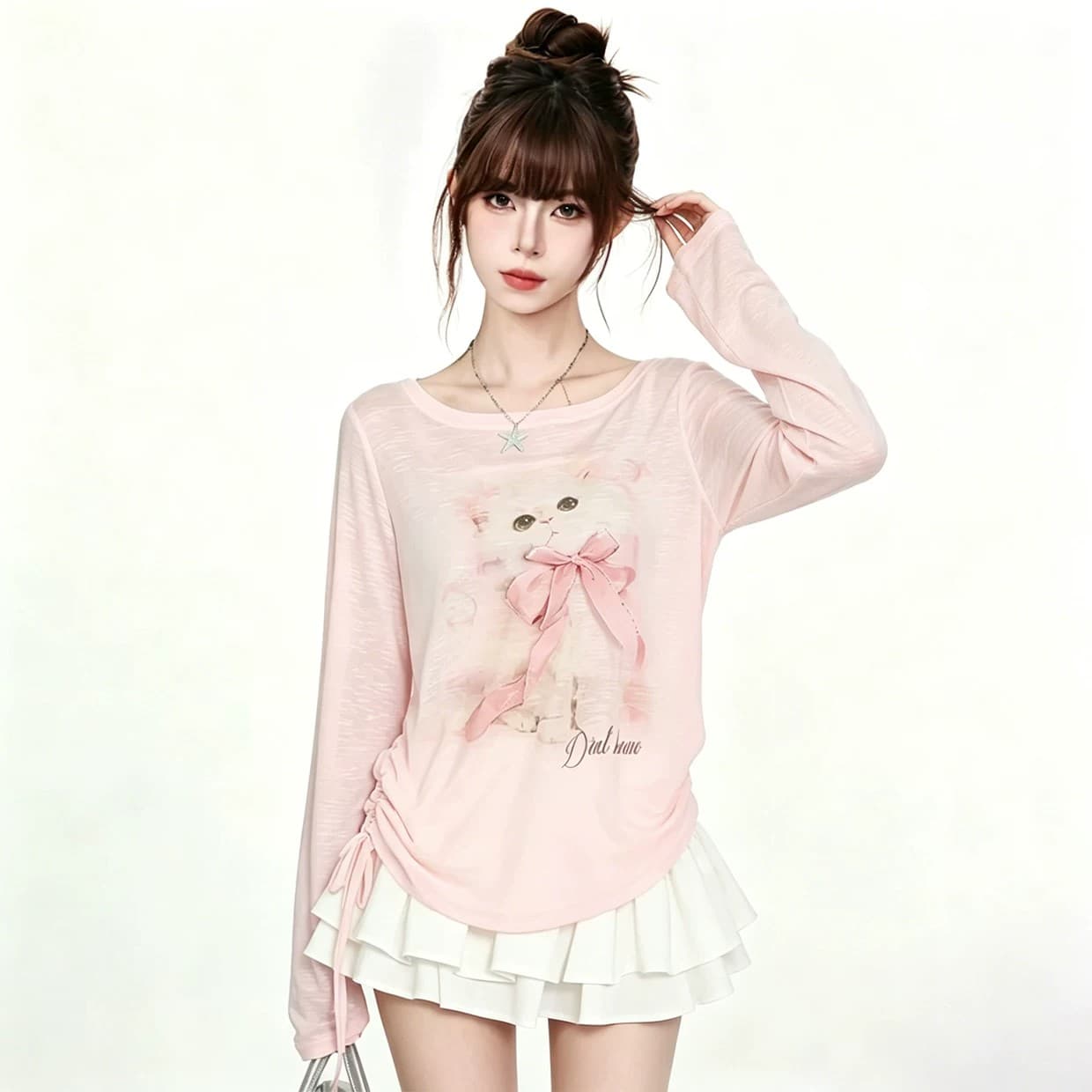 디자인 센스 스트랩 알파벳 프린트 긴팔 티셔츠 여름 자외선 차단 블라우스 Tulle 여성 외부 가져 가라. 스택 착용 슬립 맨위 상세 이미지 5