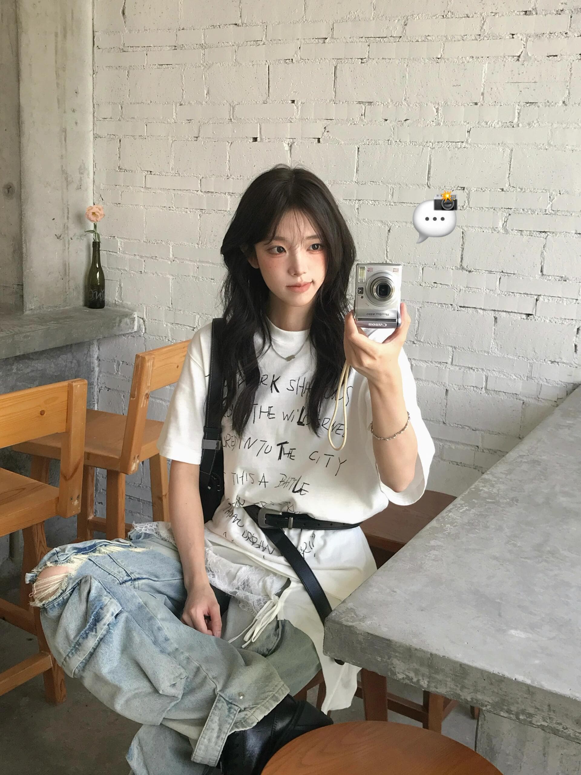 아메리칸 높음 거리 대나무 마디 면 알파벳 화이트 반팔 티셔츠 여성 2026 새로운 여름 루즈핏 커플 반소매 맨위 이미지 3
