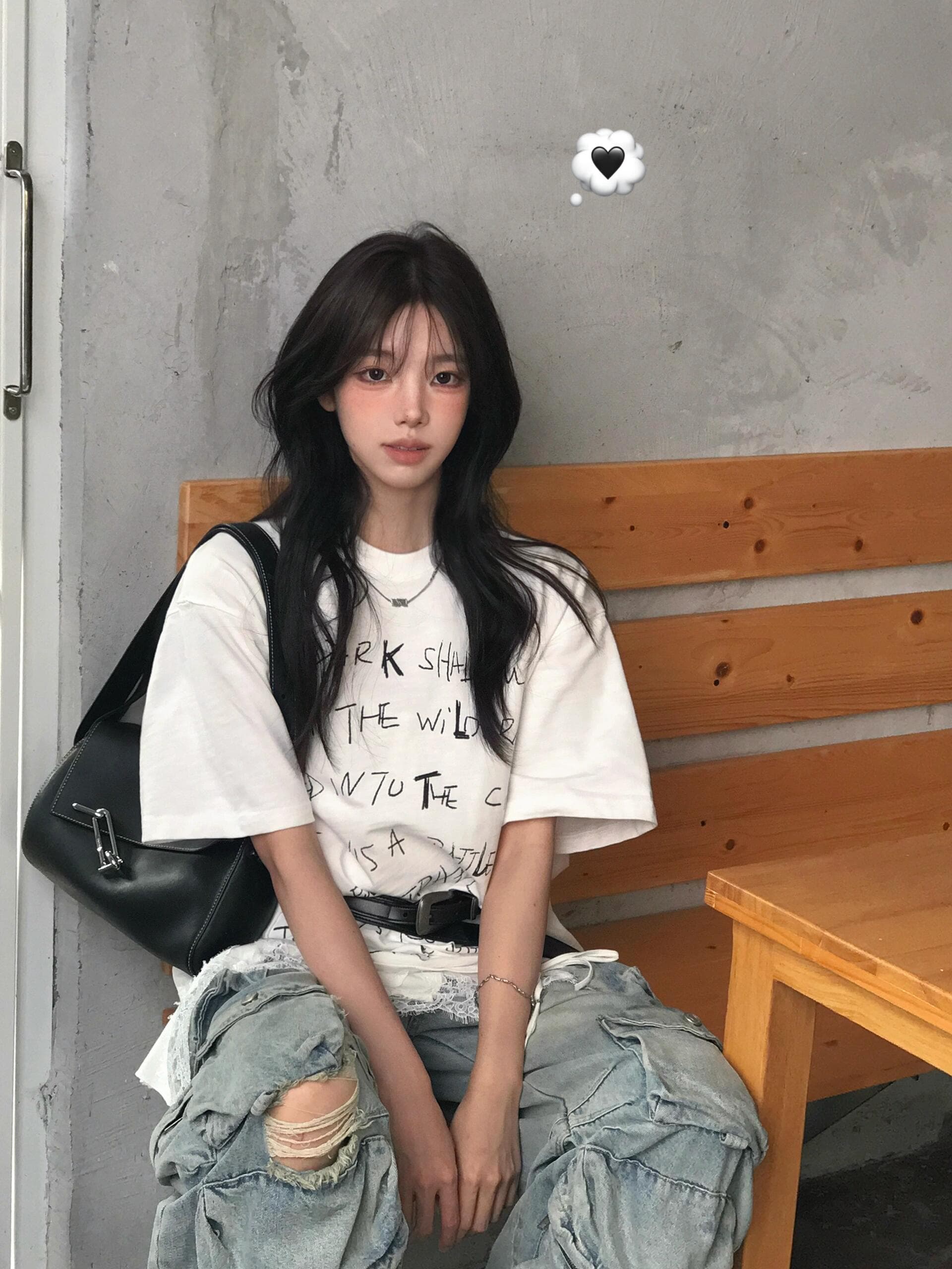 아메리칸 높음 거리 대나무 마디 면 알파벳 화이트 반팔 티셔츠 여성 2026 새로운 여름 루즈핏 커플 반소매 맨위 상세 이미지 1