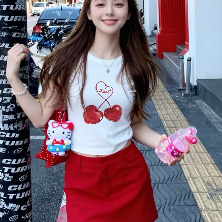 긍정적 인 어깨 라운드 넥 반팔 티셔츠 여성 화이트 2026 새로운 반소매 몸매 가꾸기 고유 한 아름다운 초여름 품격 맨위 상세 이미지 1