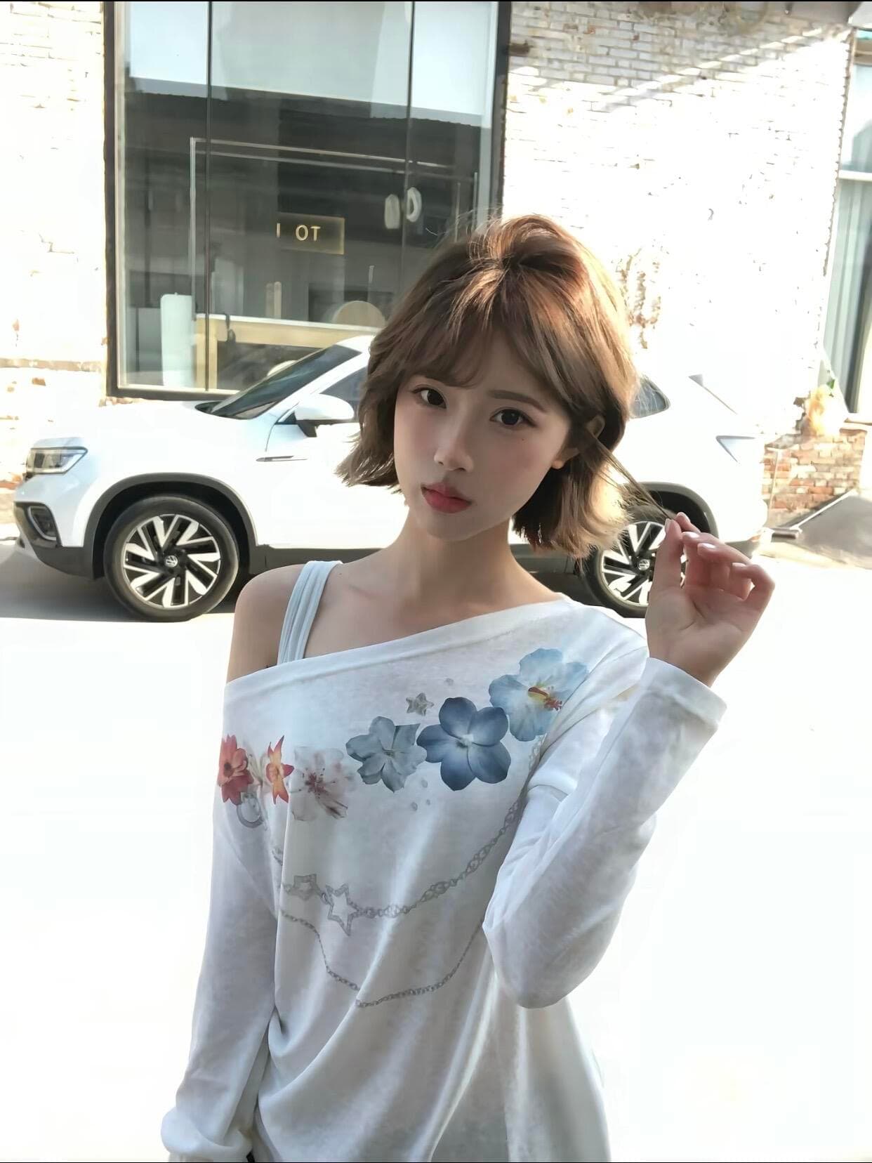 통기성 한 부서 별 꽃무늬 목걸이 비스듬한 어깨 긴팔 티셔츠 다용도 마이크로 ~을 통해 블라우스 화이트 맨위 상세 이미지 3
