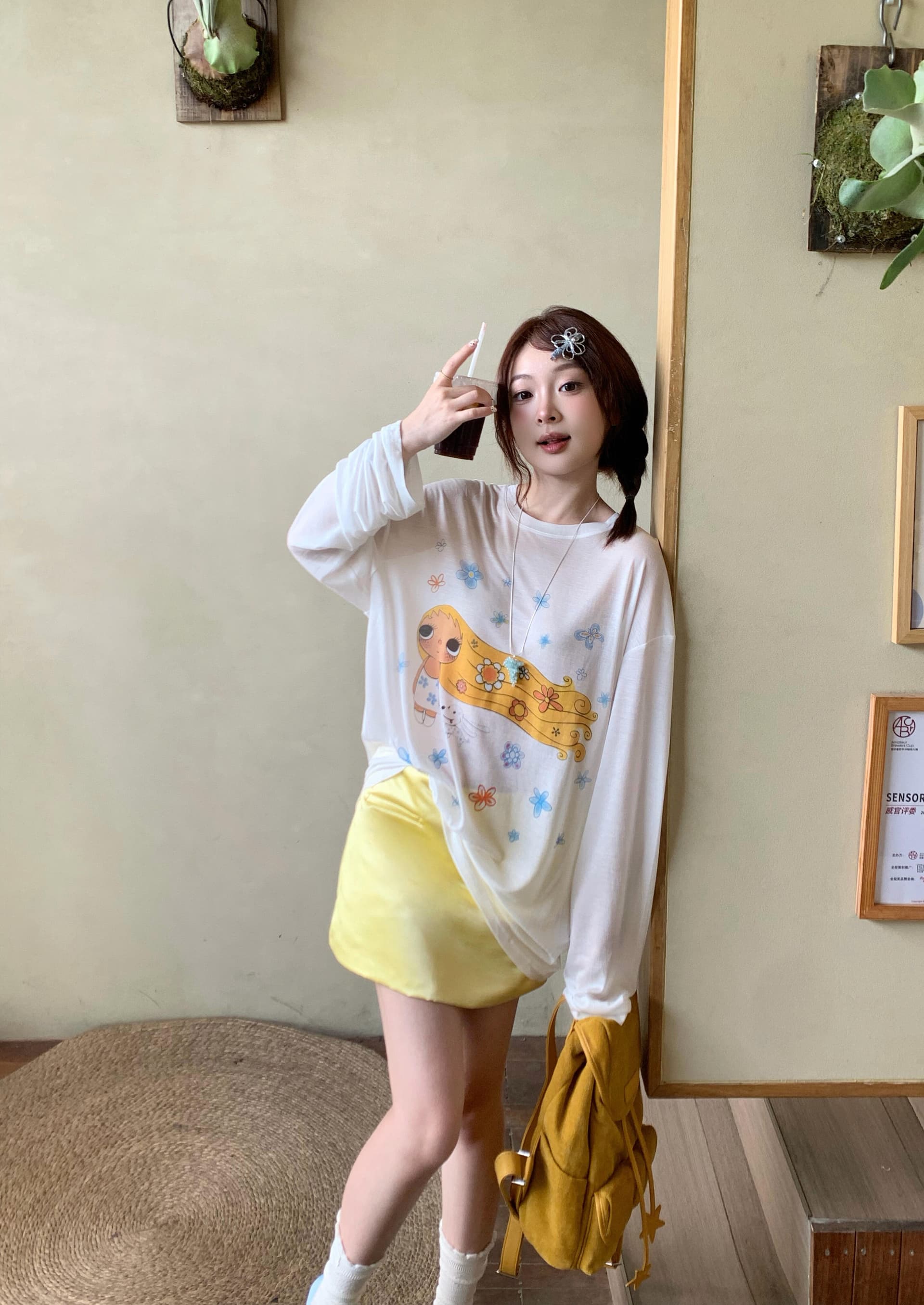 여름 한 부서 느긋한 재미있는 프린트 자외선 차단 티셔츠 여성 루즈핏 얇은 스타일 마이크로 ~을 통해 긴팔 에어컨 맨위 블라우스 상세 이미지 4