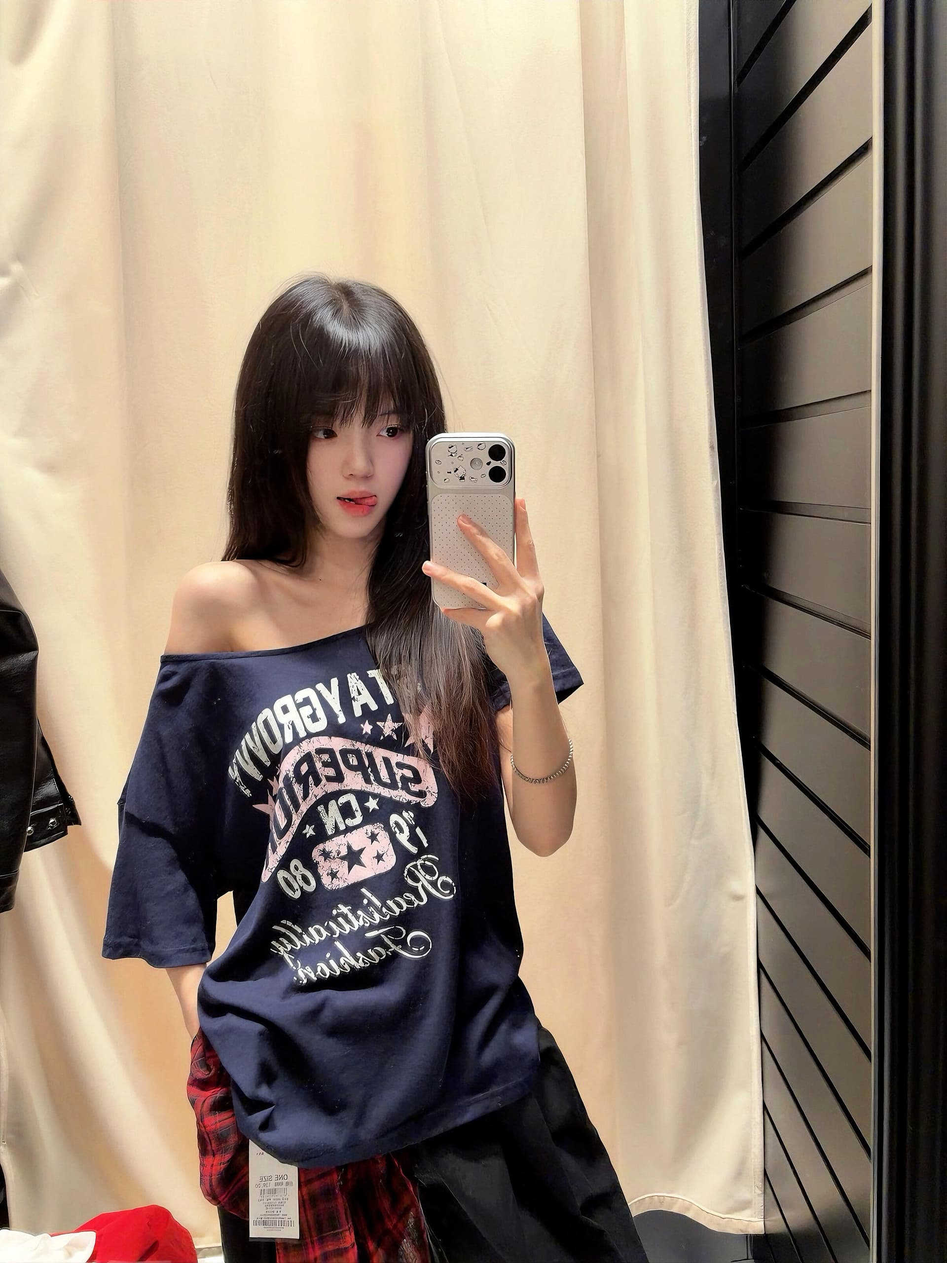 아메리칸 핫걸 알파벳 오프숄더 반팔 티셔츠 여성 여름 새로운 루즈핏 슬림해 보이는 비스듬한 어깨 의류 트렌디 상세 이미지 2