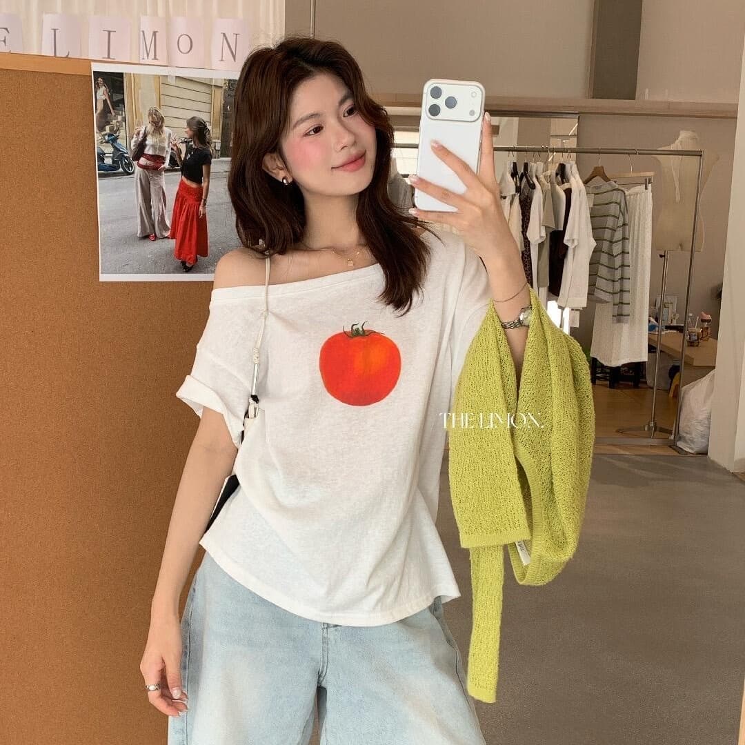 한 부서 비스듬한 어깨 프린트 반팔 티셔츠 여성 여름 얇은 스타일 마이크로 ~을 통해 다용도 디자인 센스 오프숄더 화이트 맨위 트렌디 이미지 5