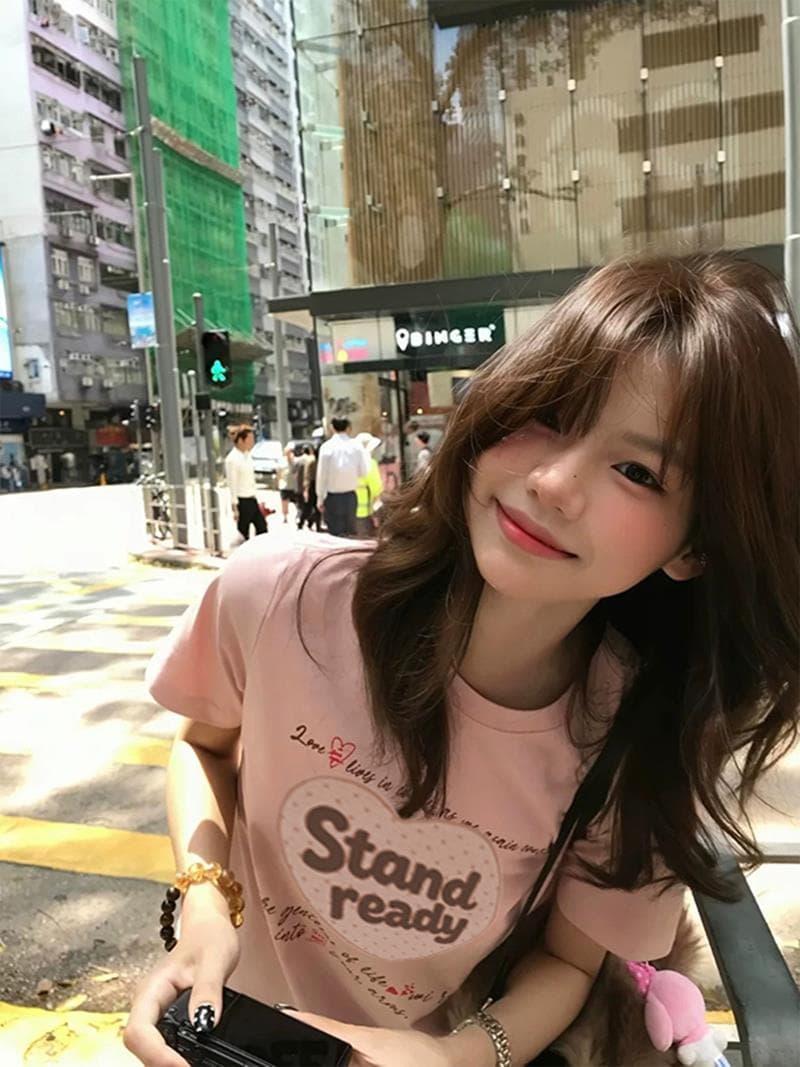 아메리칸 긍정적 인 어깨 반팔 핑크색 티셔츠 여성 한 부서 슈퍼 잘 생긴 디자인 센스 쇼트 스타일 고유 한 아름다운 초여름 작은 맨위 상세 이미지 2