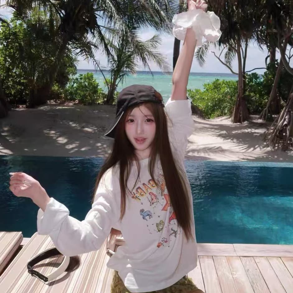 라운드 넥 화이트 별 알파벳 얇고 가벼운 자외선 차단 블라우스 여성 여름 루즈핏 디스플레이 농땡이 부리다 순수한 욕망 핫걸 바람 맨위 이미지 5