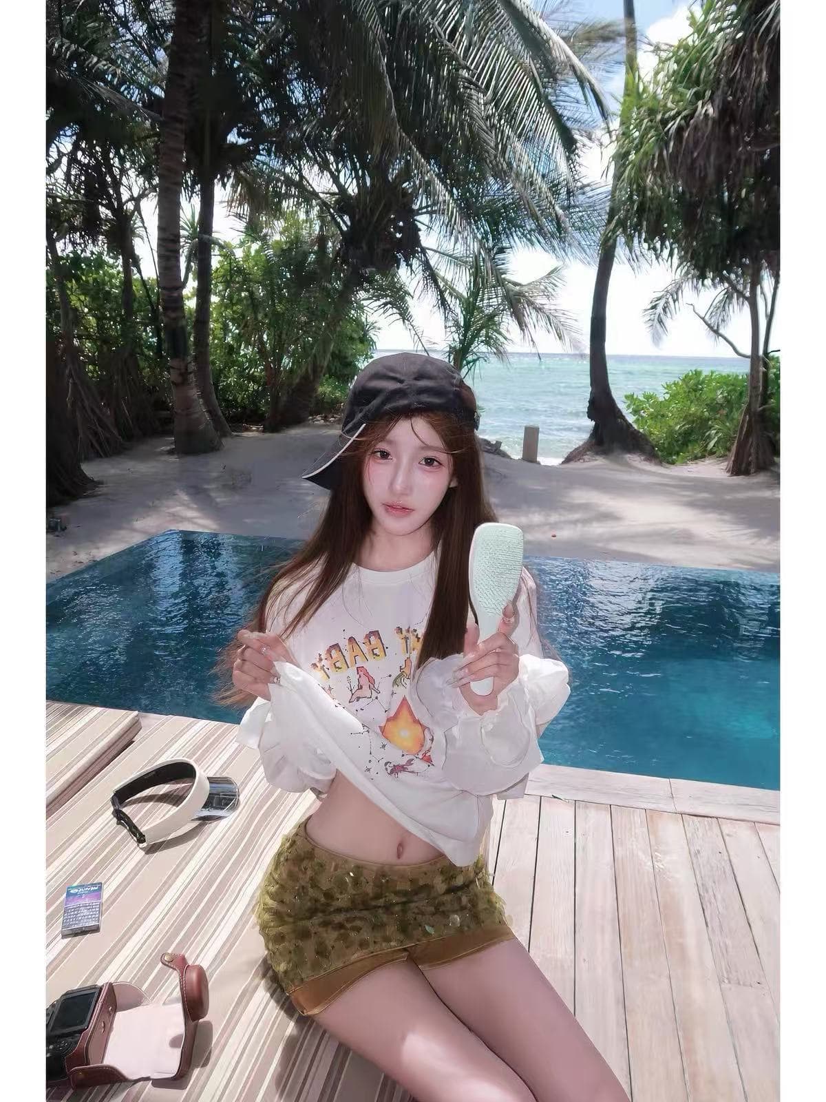 라운드 넥 화이트 별 알파벳 얇고 가벼운 자외선 차단 블라우스 여성 여름 루즈핏 디스플레이 농땡이 부리다 순수한 욕망 핫걸 바람 맨위 상세 이미지 5
