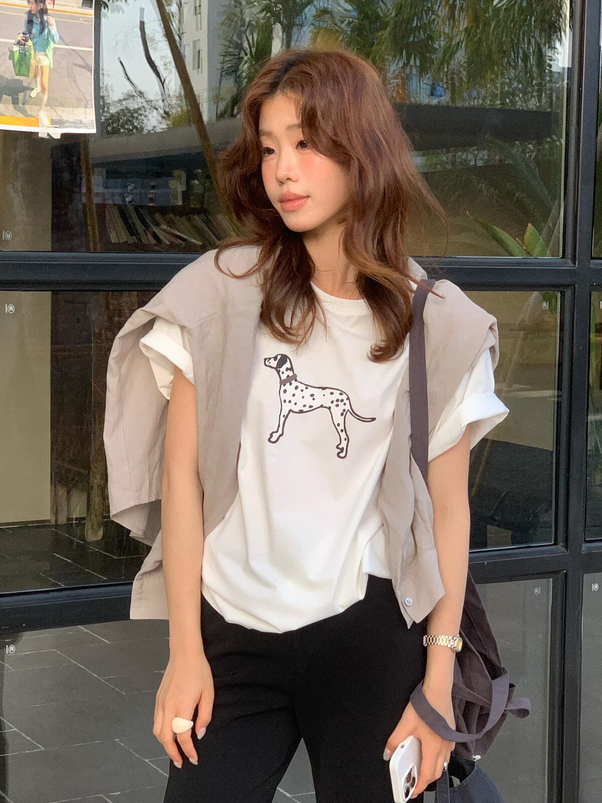한 부서 미니멀리즘 달마 시안 프린트 반팔 티셔츠 여성 여름 루즈핏 슬림해 보이는 느긋한 윈디 에디션 지방 mm 맨위 상세 이미지 4