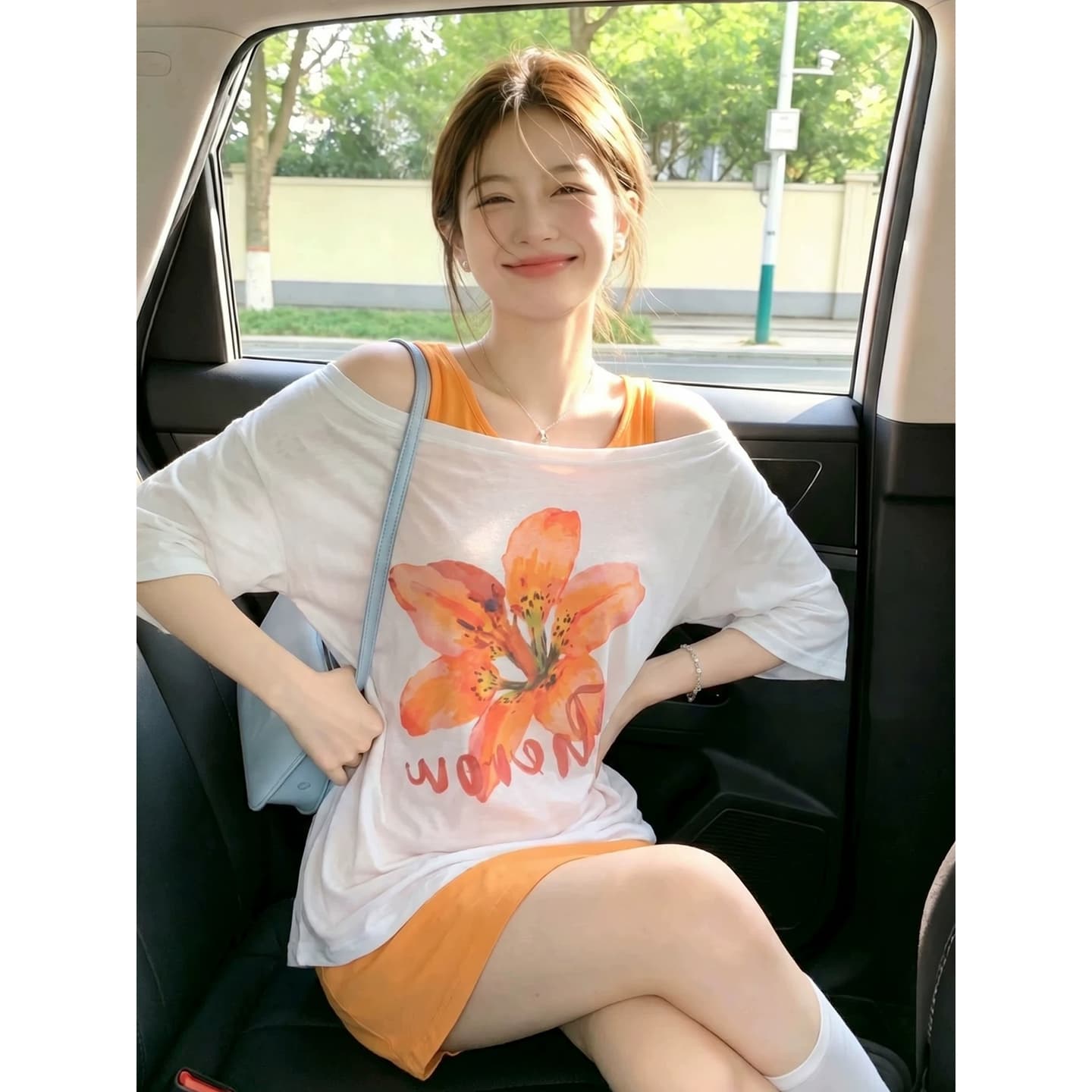 화이트 프린트 가면 자외선 차단 긴팔 티셔츠 여성 여름 Tulle 루즈핏 에어컨 블라우스 자이언트 잘 생긴 오프숄더 맨위